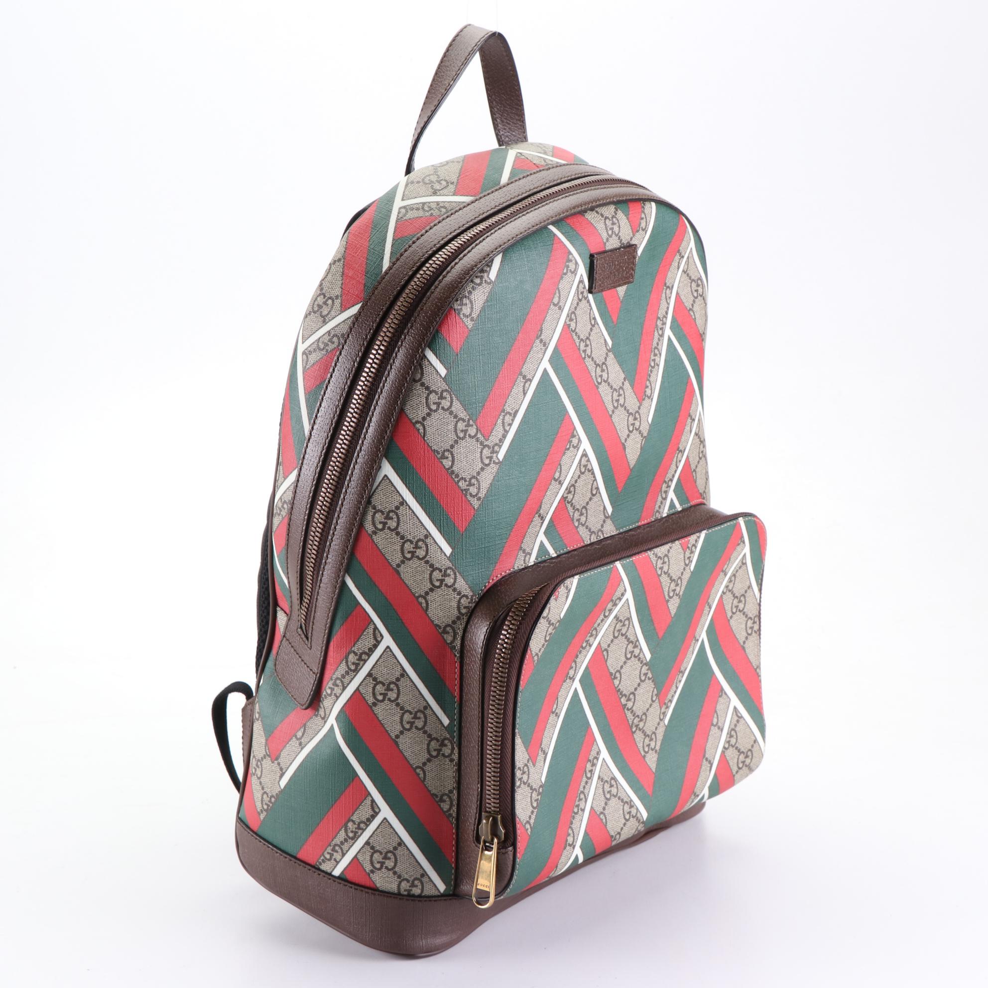 Gucci Backpack in GG Supreme and Chevron Printed Coated Canvas