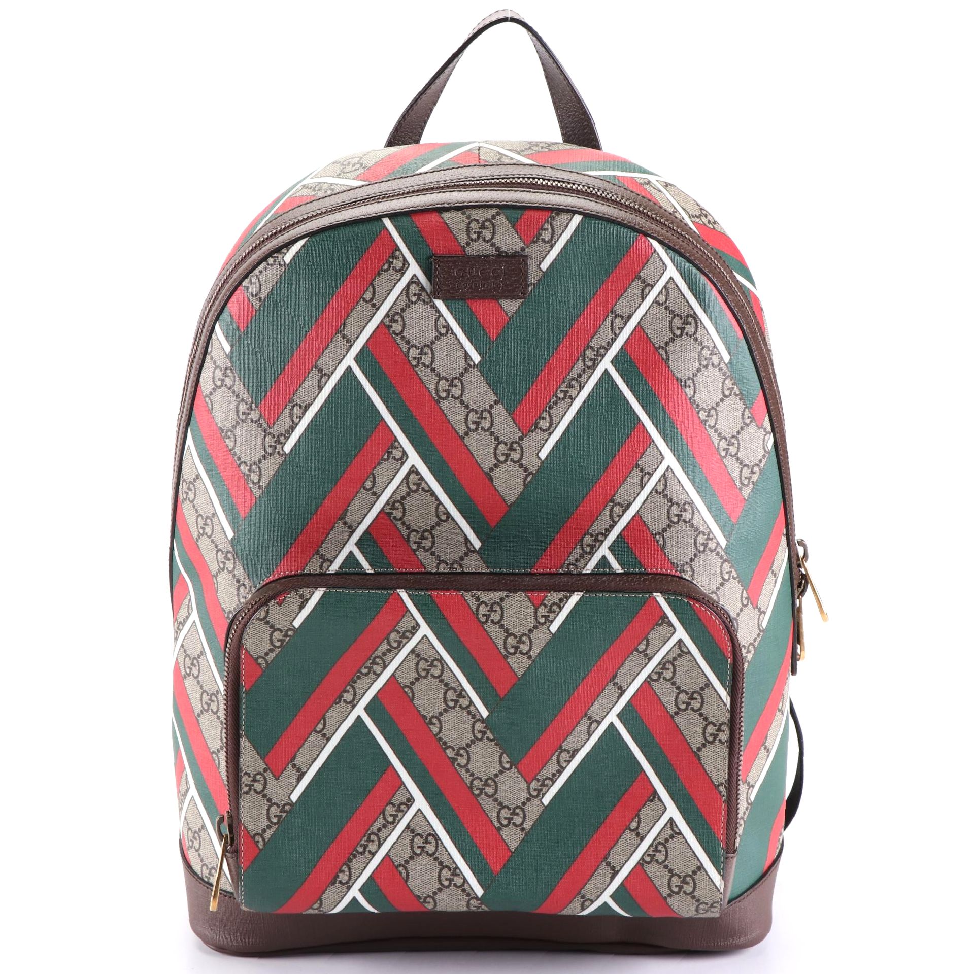 Gucci Backpack in GG Supreme and Chevron Printed Coated Canvas