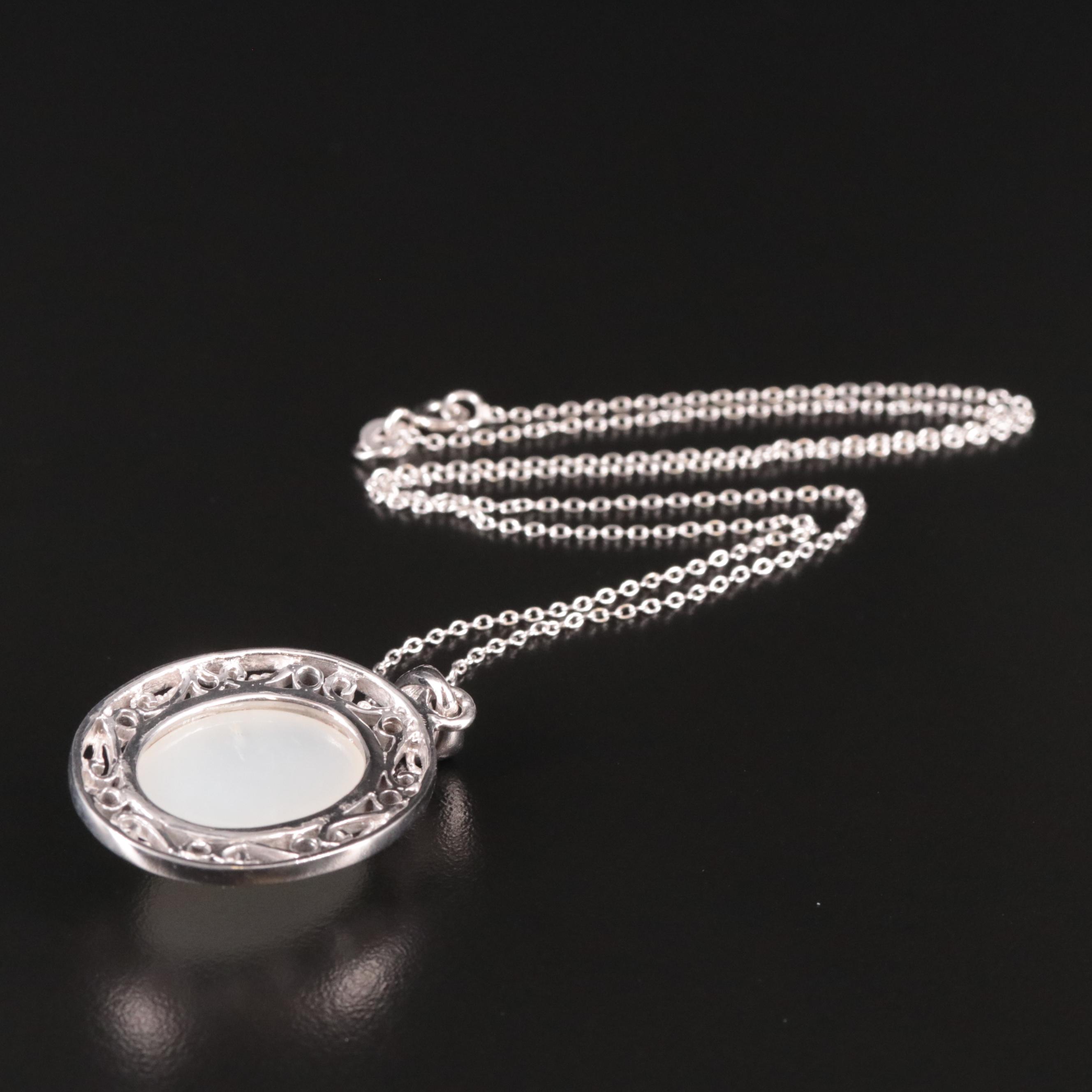 Sterling Moonstone and Sapphire Pendant Necklace