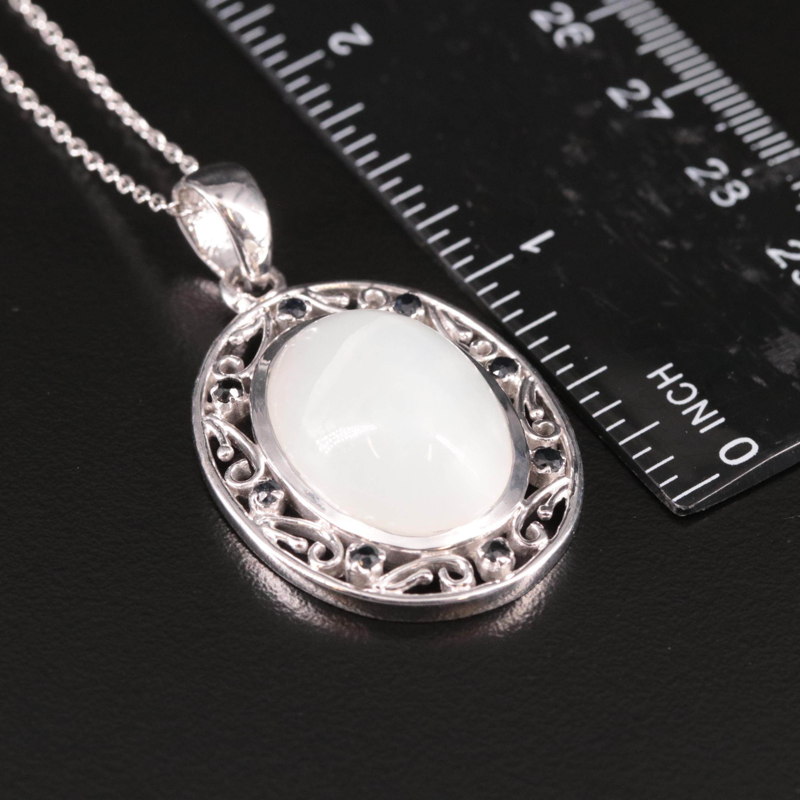 Sterling Moonstone and Sapphire Pendant Necklace