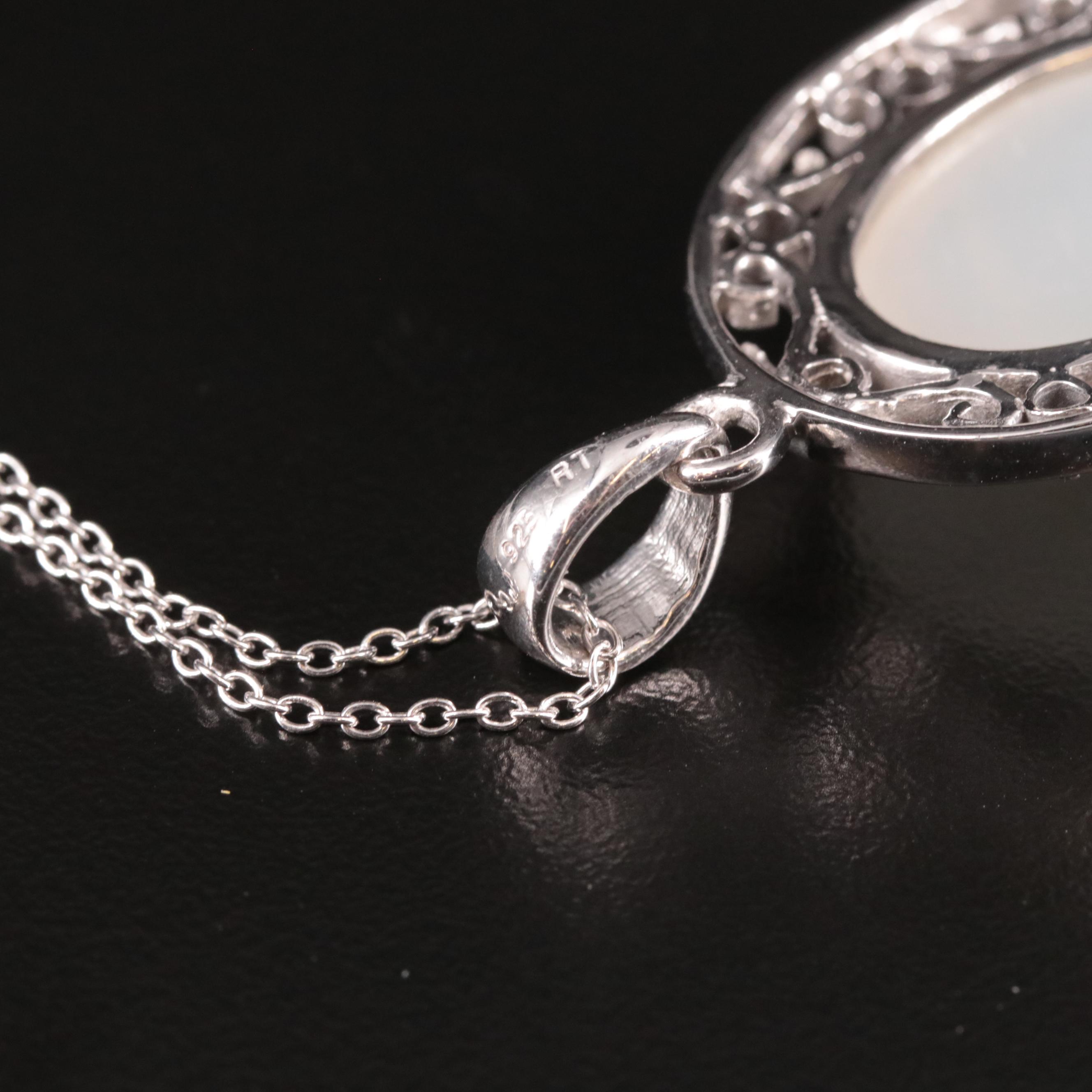 Sterling Moonstone and Sapphire Pendant Necklace