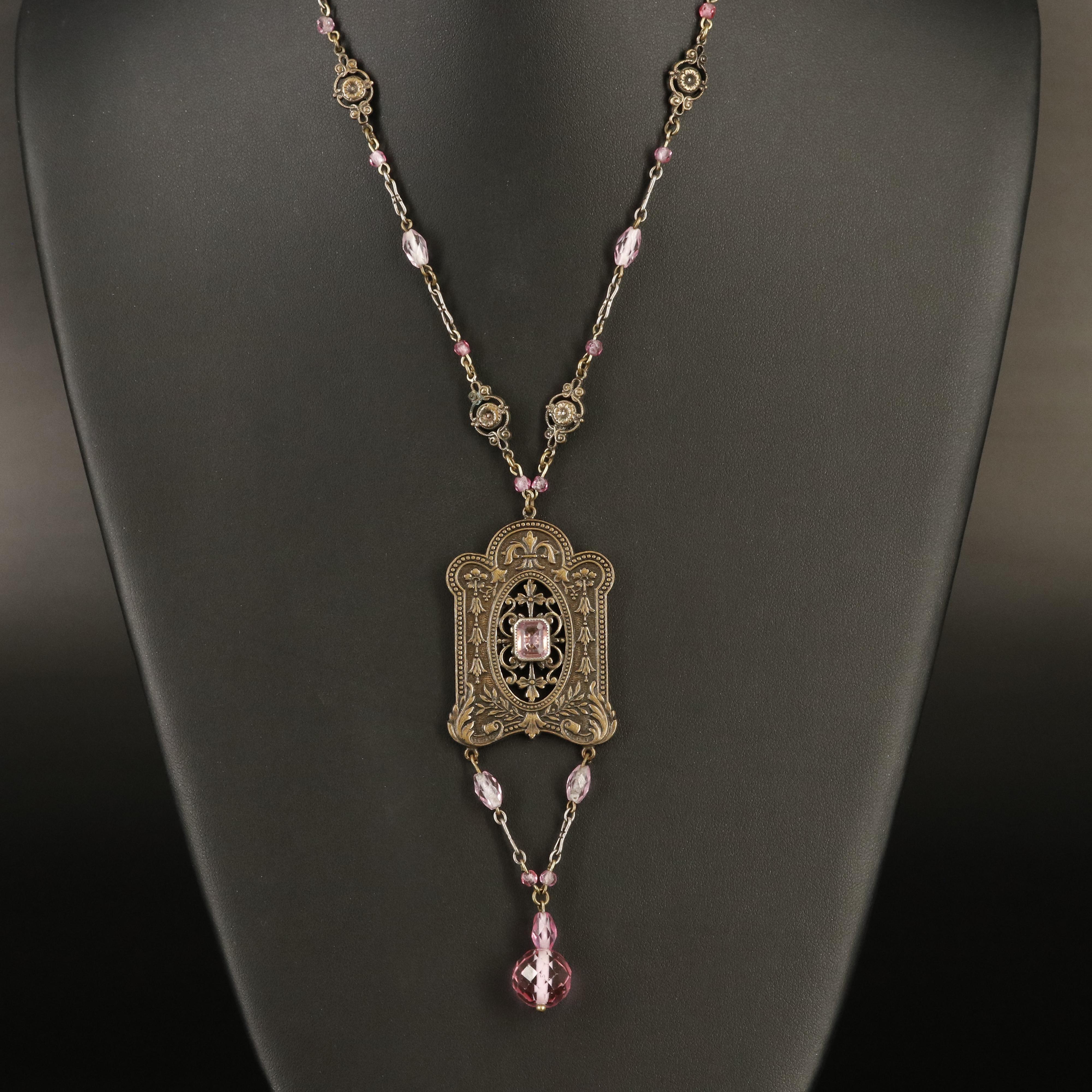 Vintage Glass Floral Sautoir Necklace