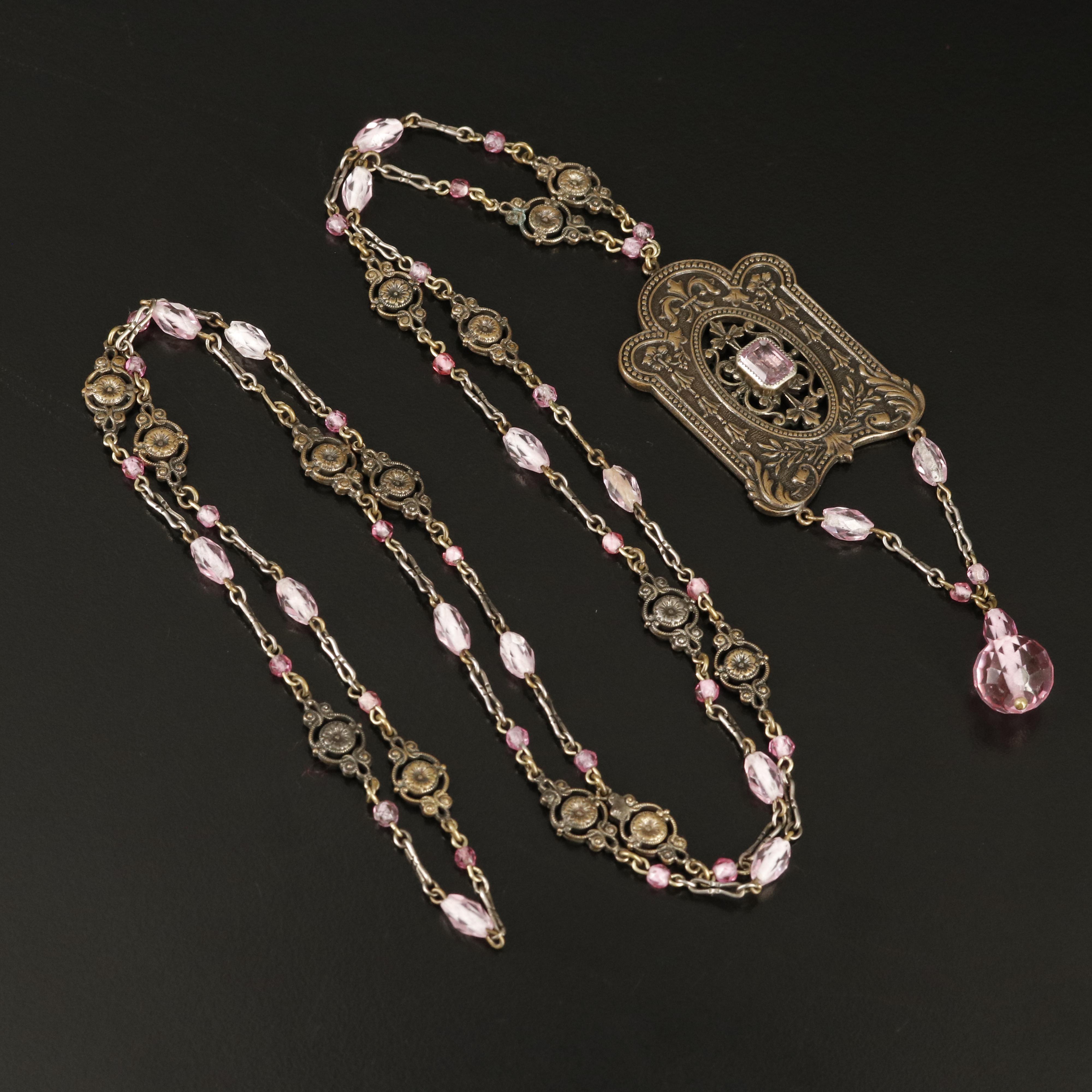 Vintage Glass Floral Sautoir Necklace