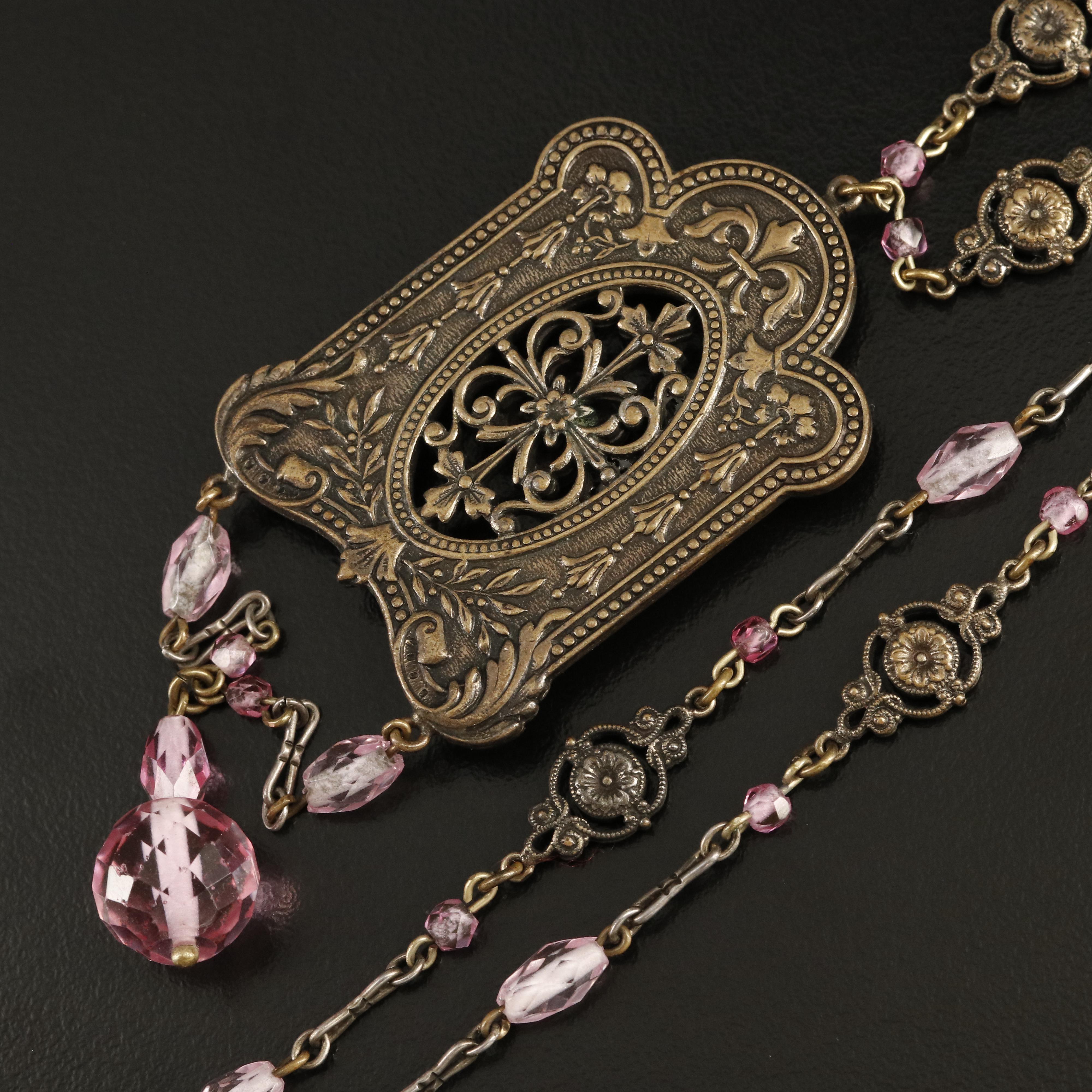 Vintage Glass Floral Sautoir Necklace