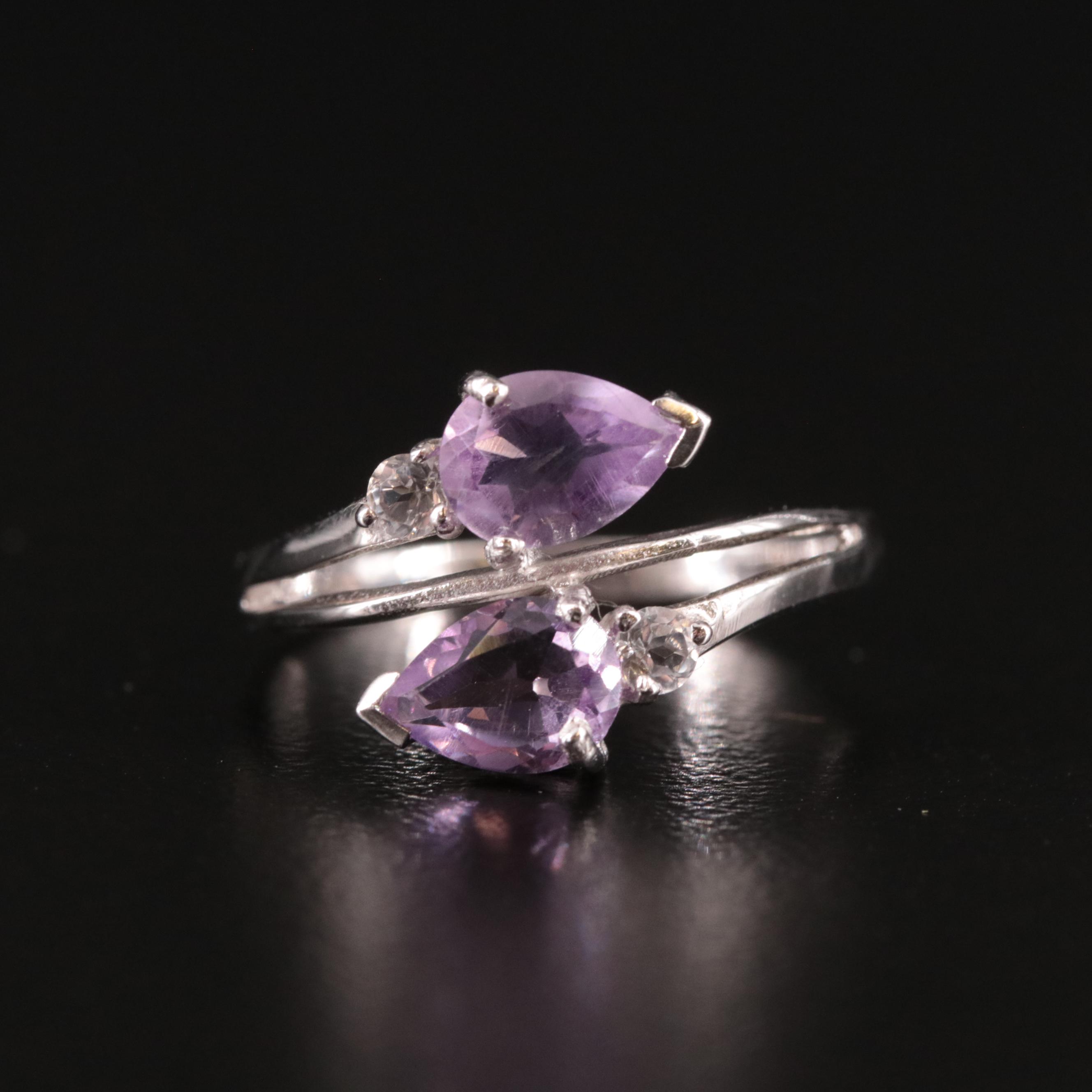 Sterling Amethyst and White Topaz Bypass Ring