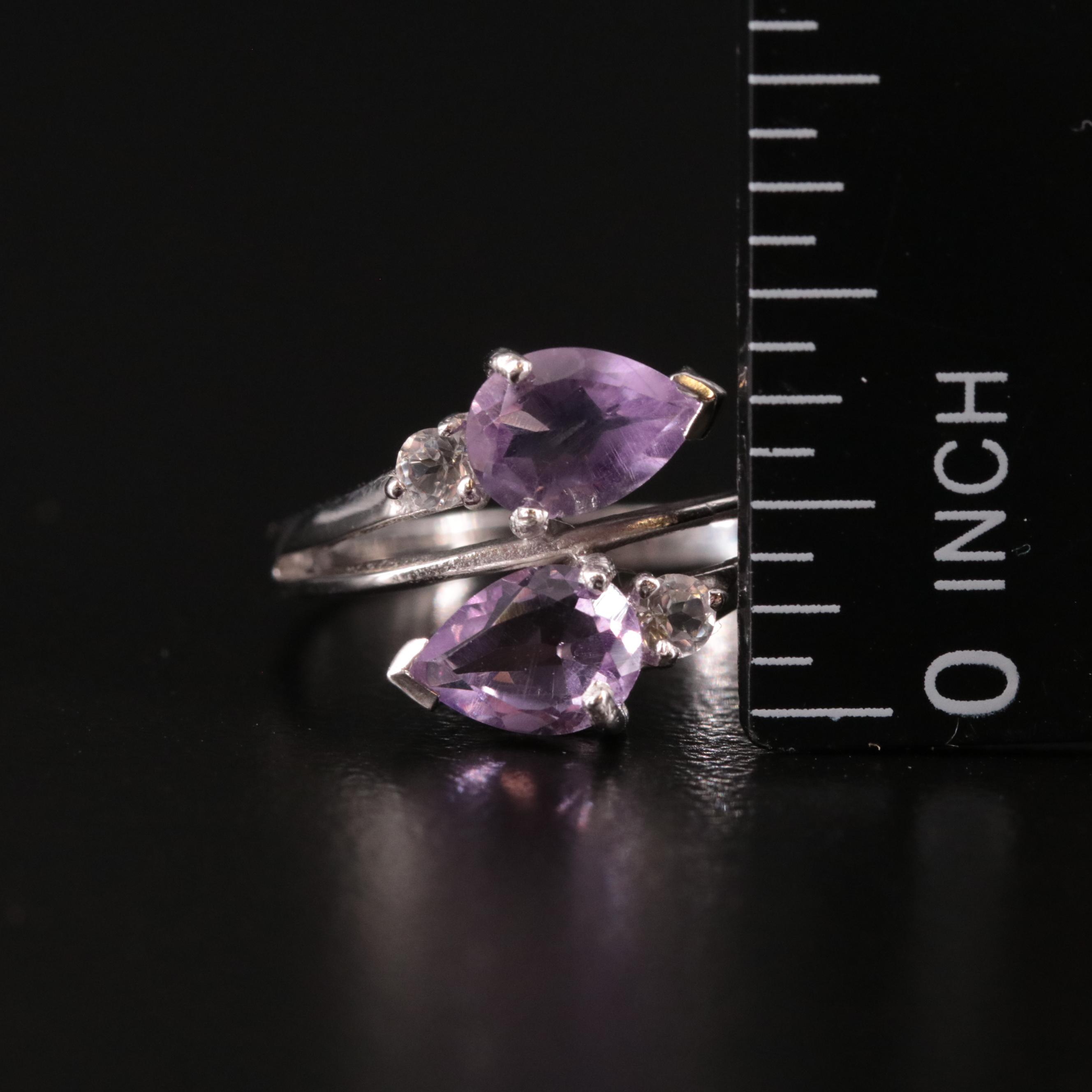 Sterling Amethyst and White Topaz Bypass Ring