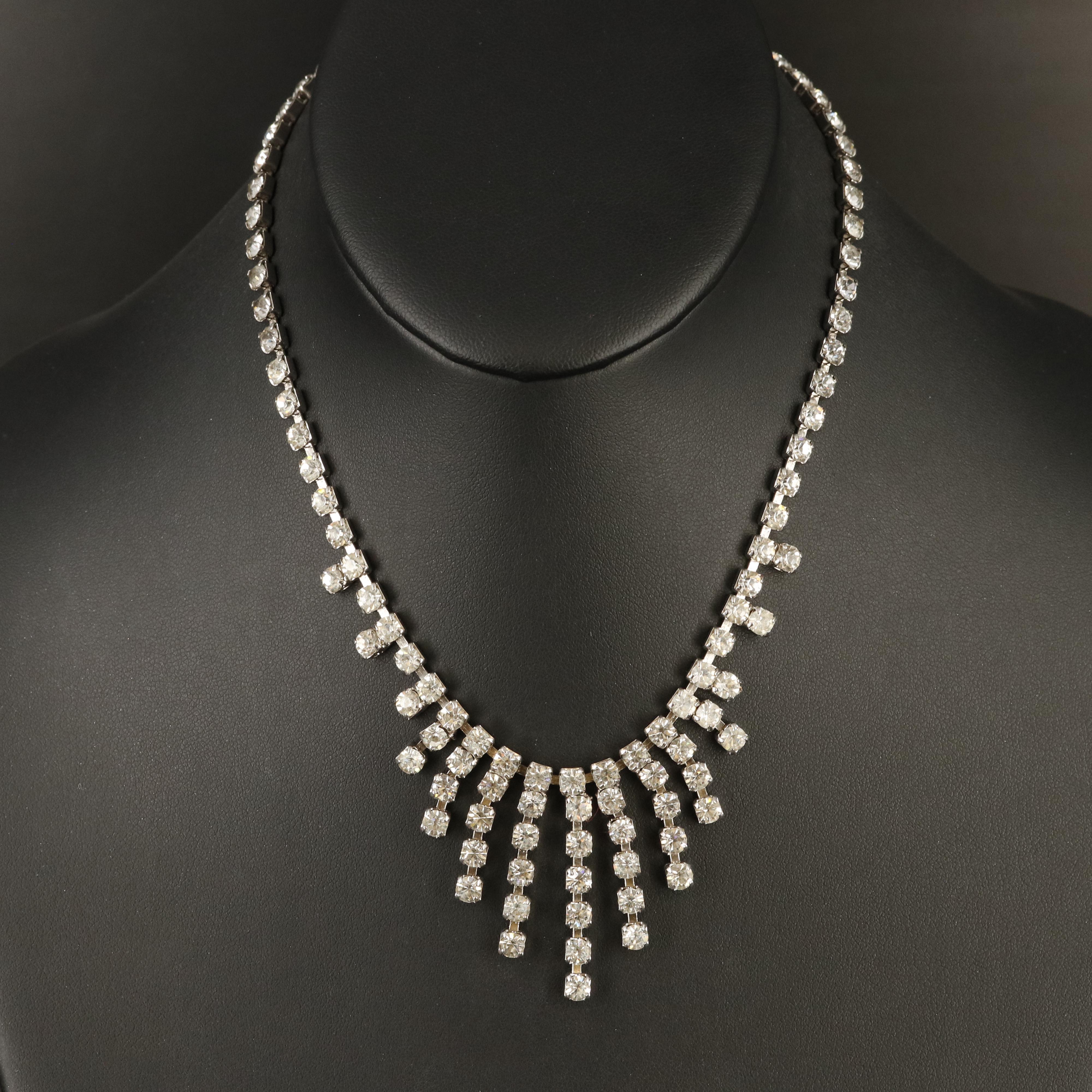 1940s Rhinestone Fringe Necklace