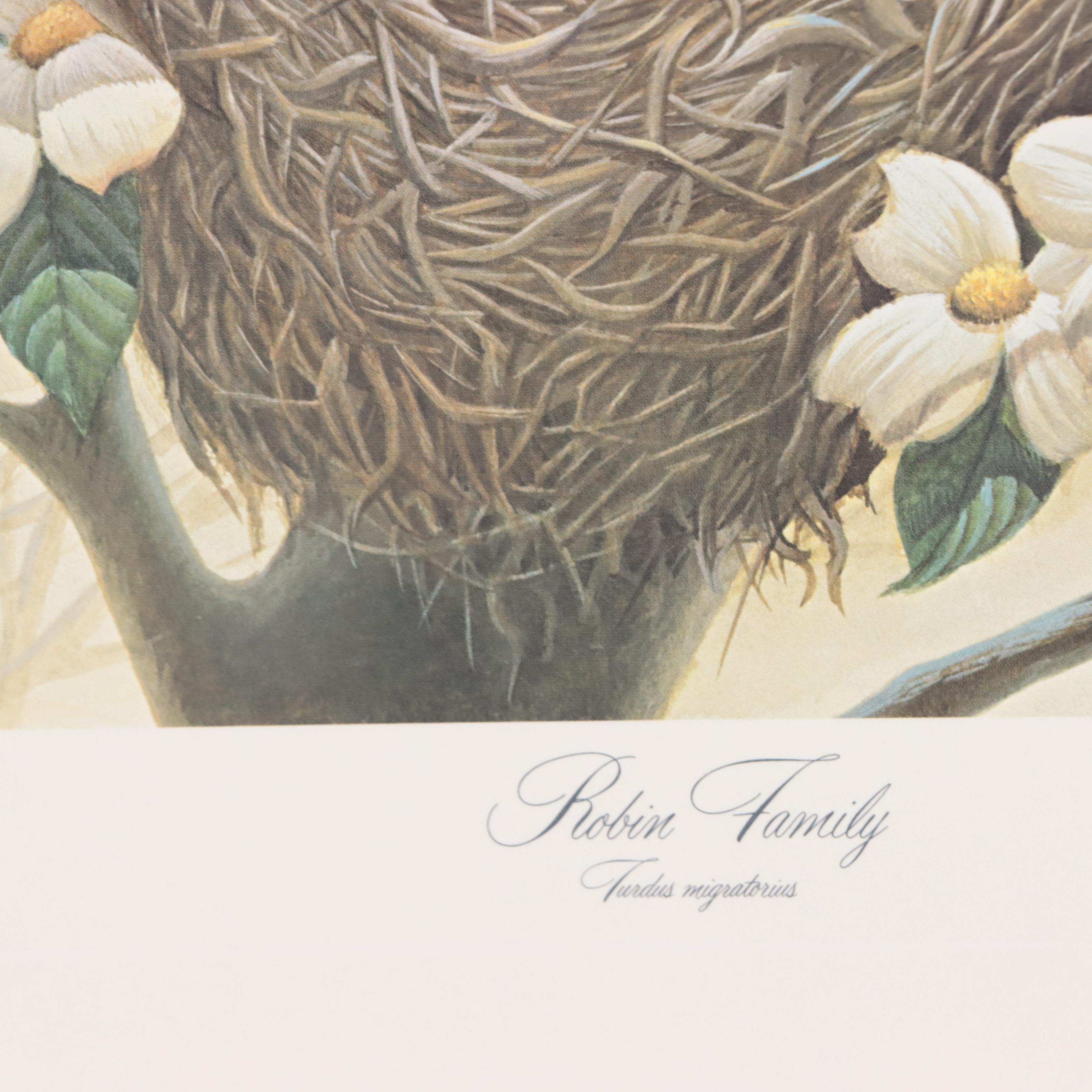 John A. Ruthven Offset Lithograph "Robin Family," Circa 1981