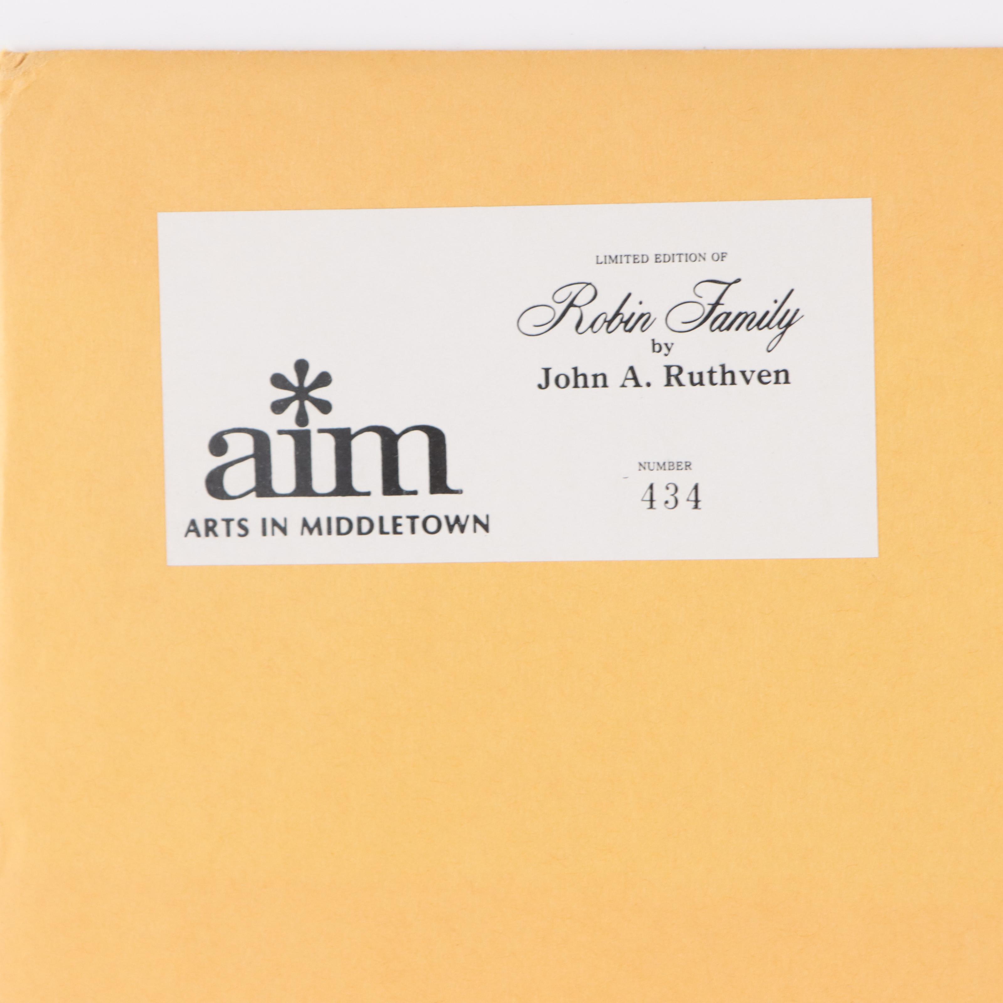 John A. Ruthven Offset Lithograph "Robin Family," Circa 1981