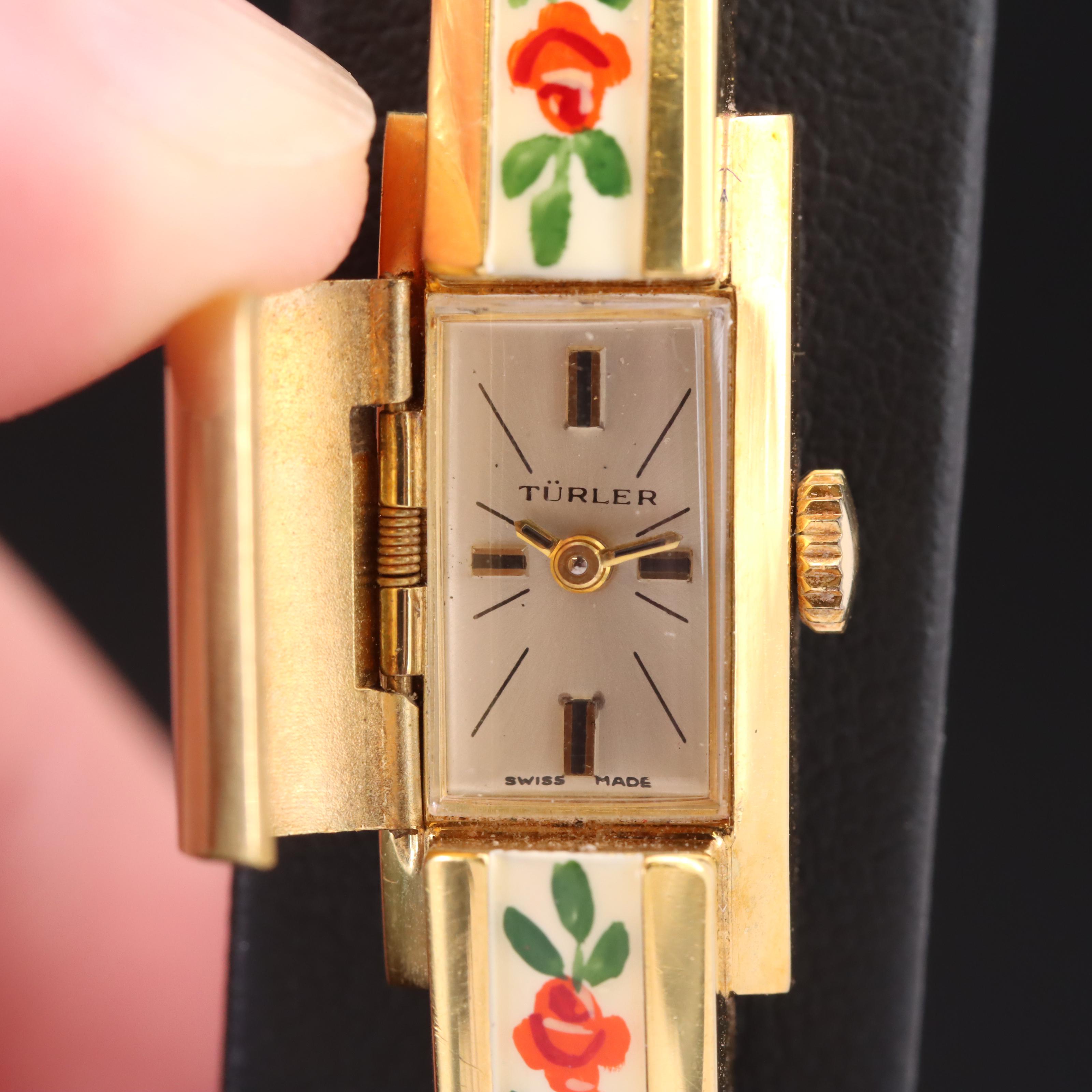 Hinged Bangle with Covered Swiss Watch
