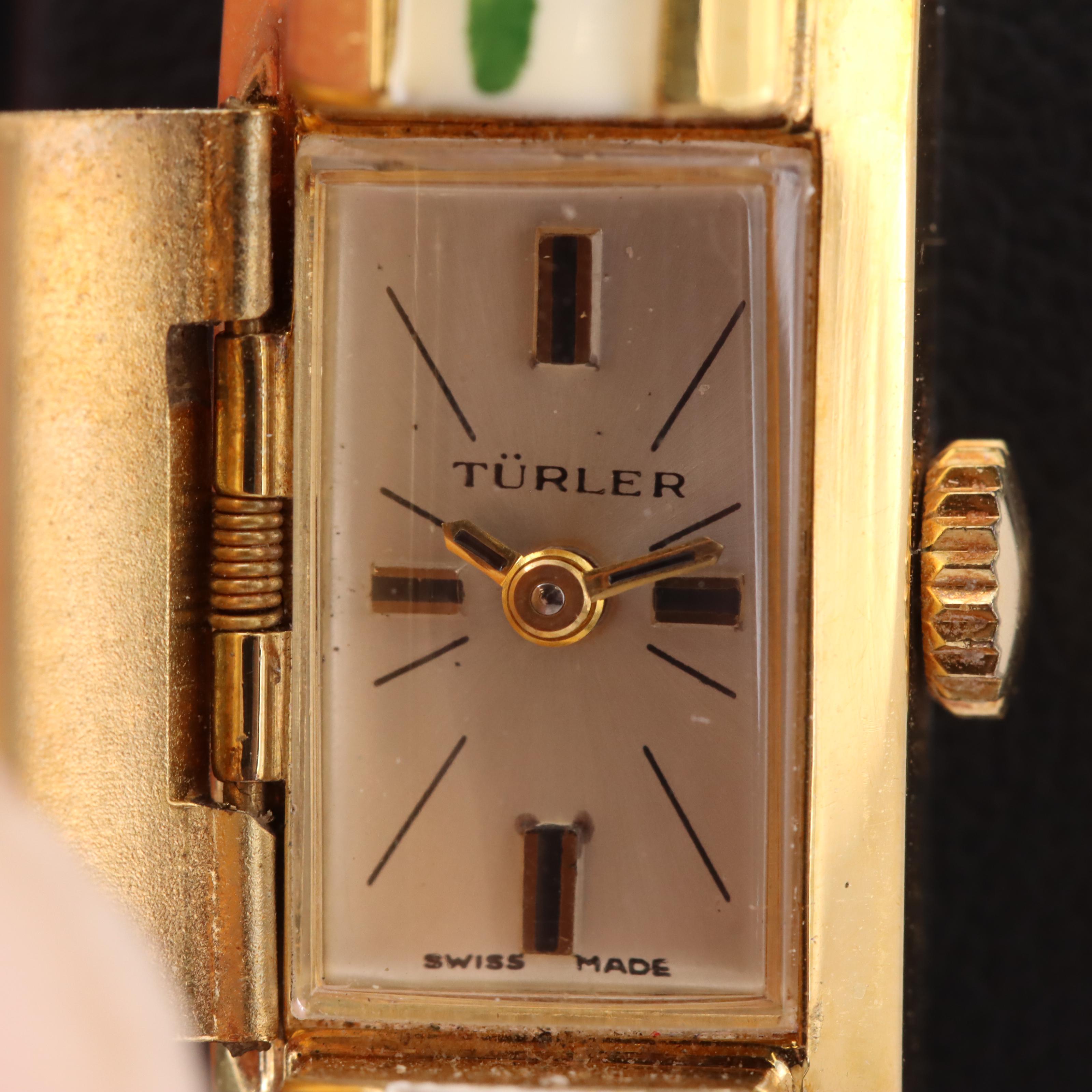 Hinged Bangle with Covered Swiss Watch