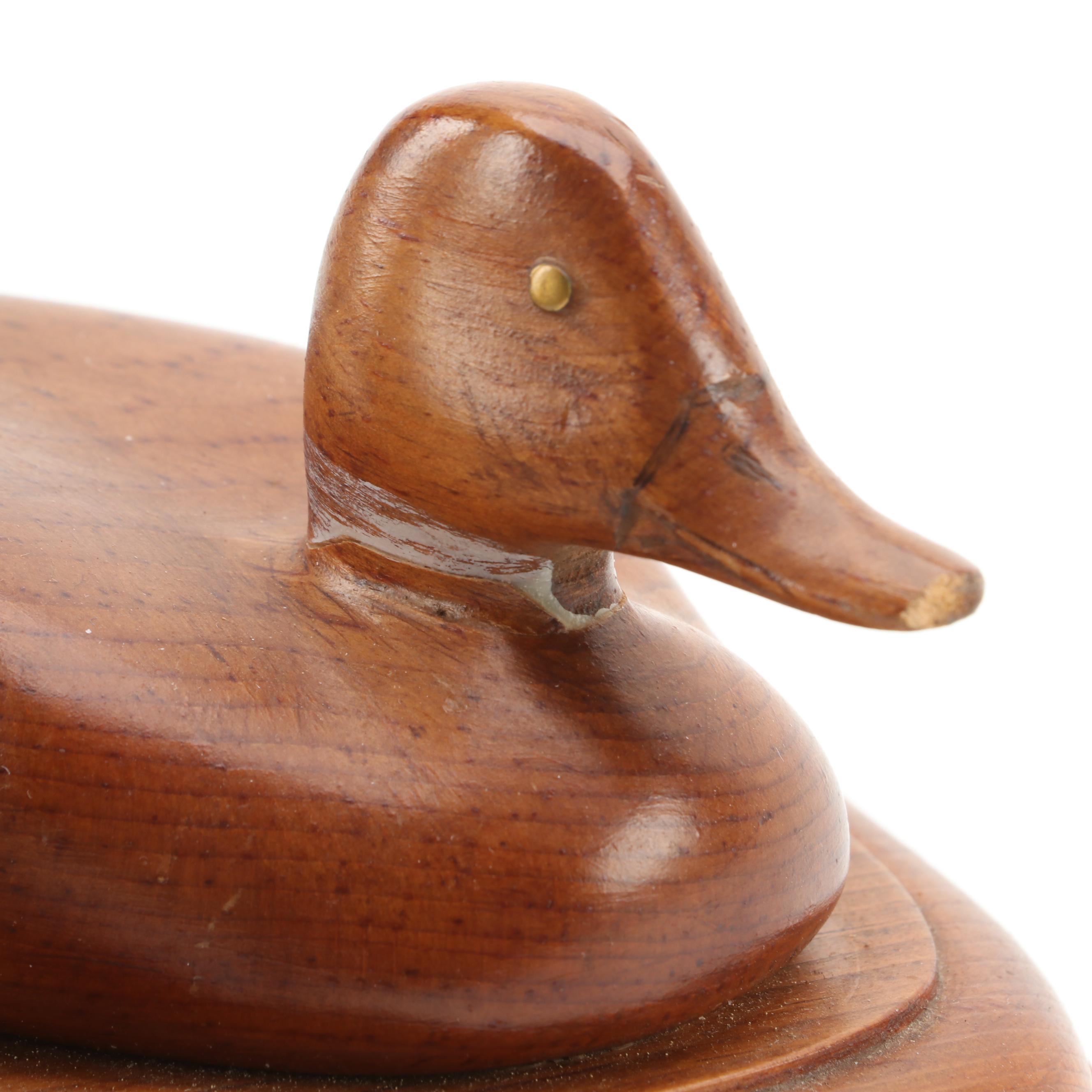 Carved Walnut Rifle Buttstock Lamps With Mini Oak Duck Decoys