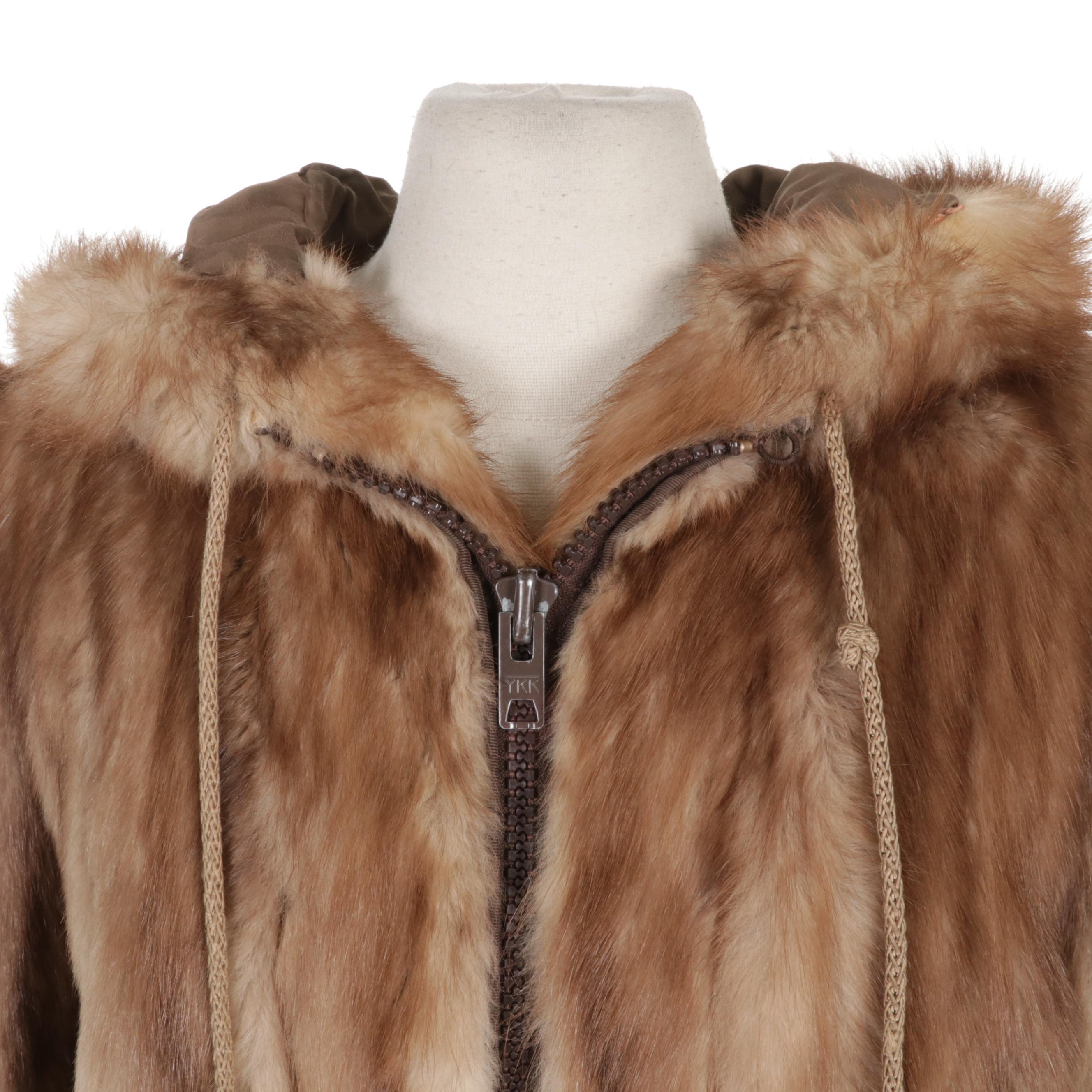 Stone Martin Fur Hooded Zip-Up Jacket, Late 20th Century