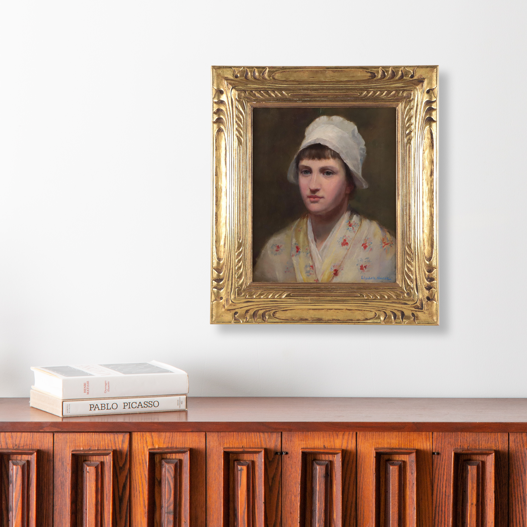 Elizabeth Nourse Portrait Oil Painting of a Young Lady in Bonnet, Circa 1894