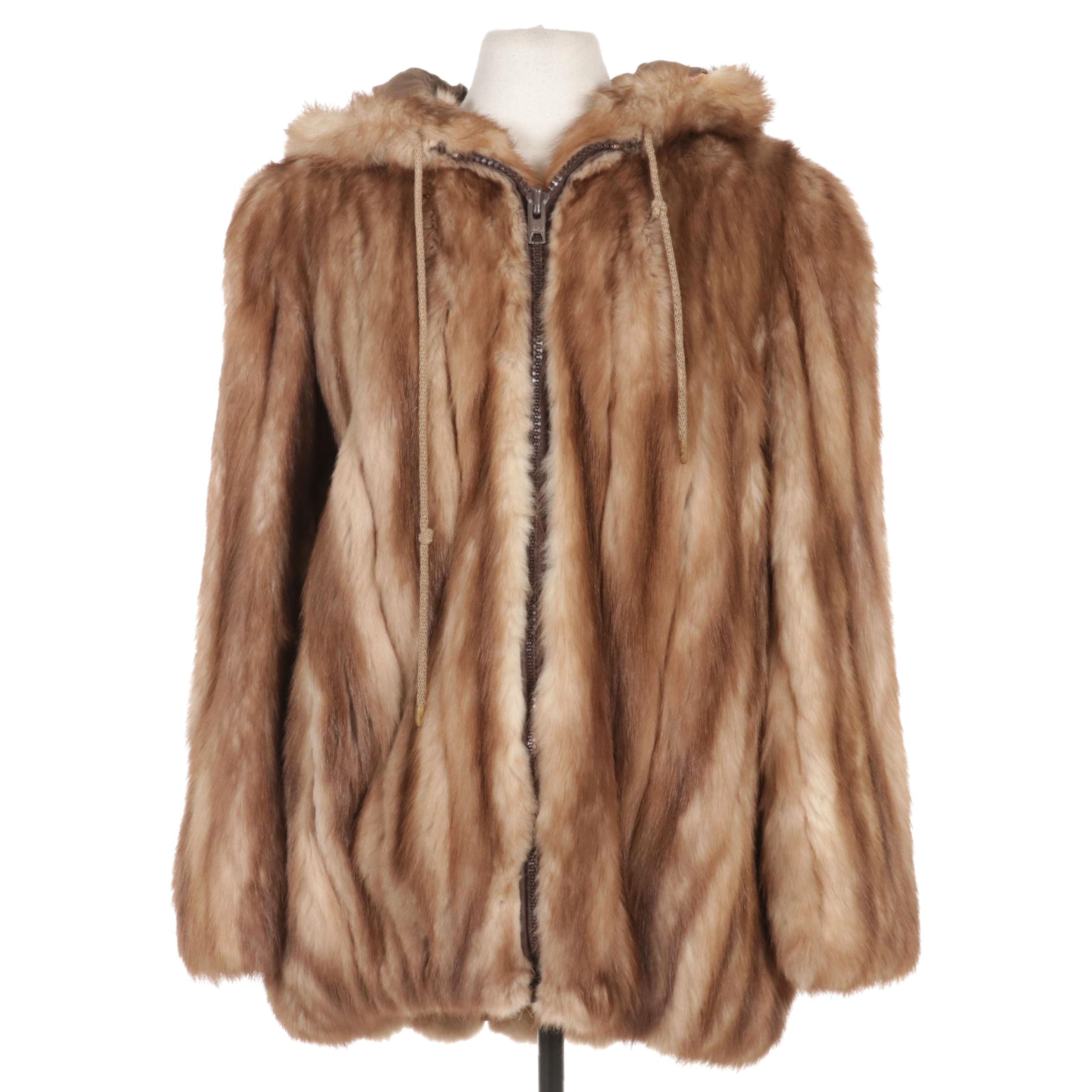 Stone Martin Fur Hooded Zip-Up Jacket, Late 20th Century
