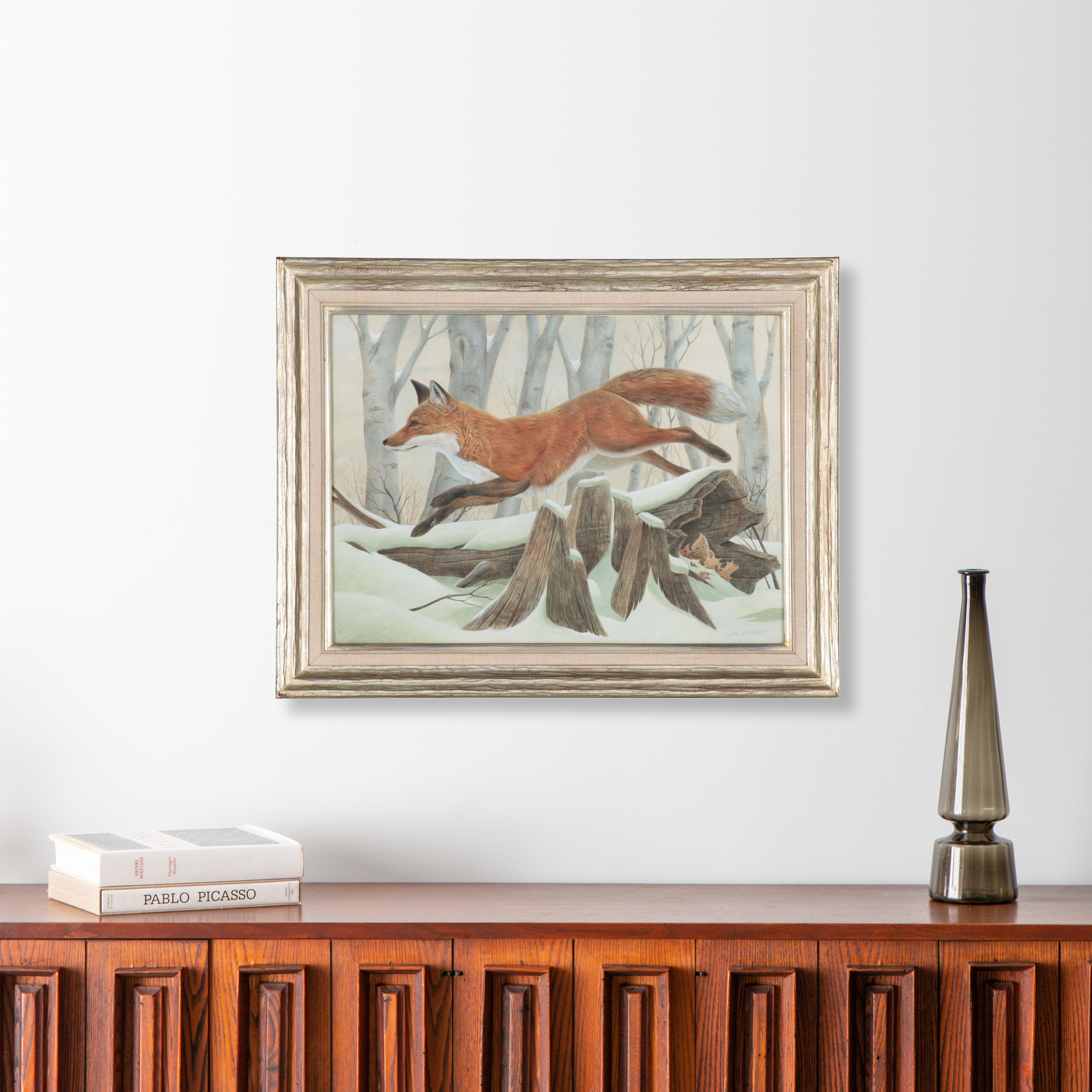 John Ruthven Watercolor Painting of Red Fox in Snow