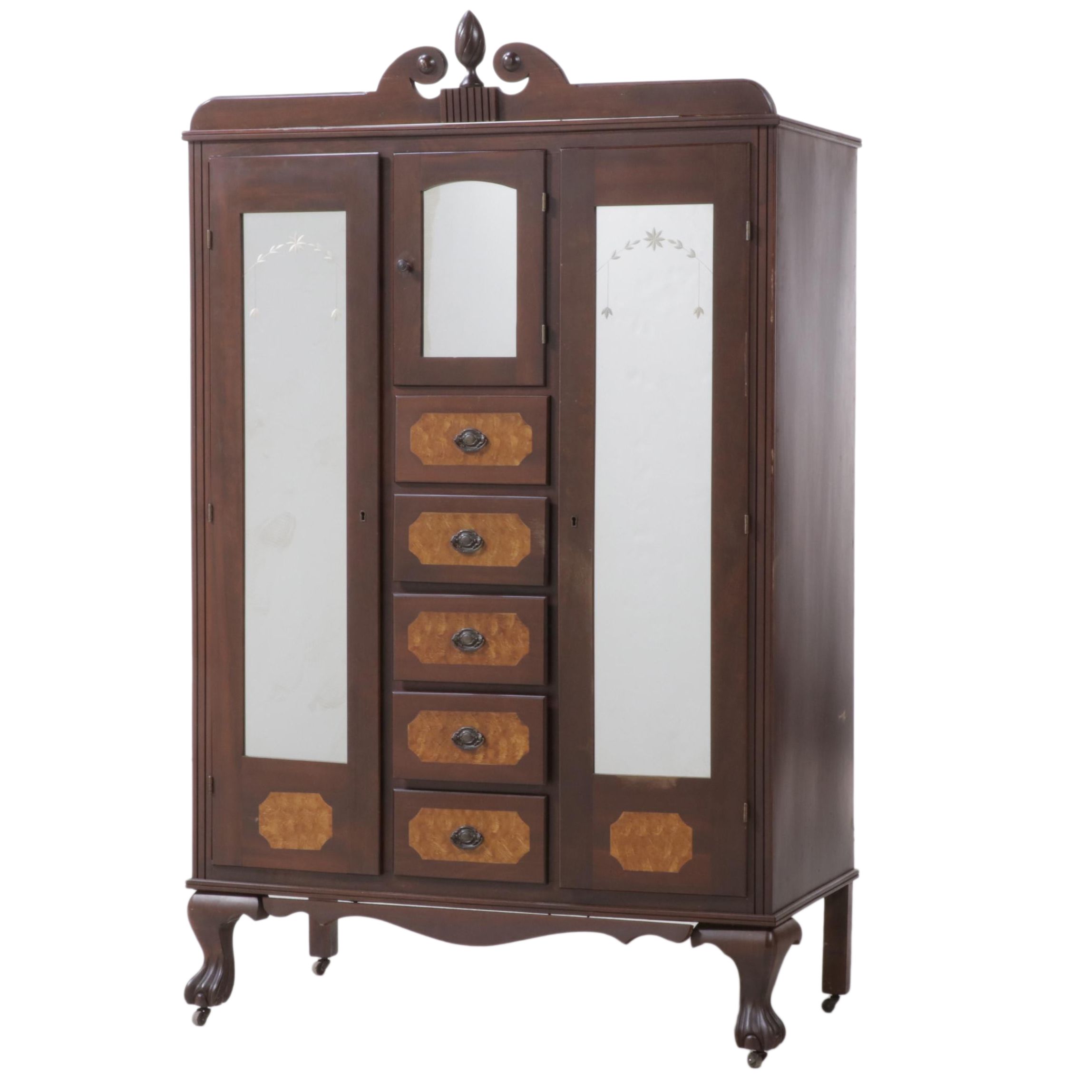 Chippendale Style Walnut-Stained Two-Door Chifferobe, circa 1930