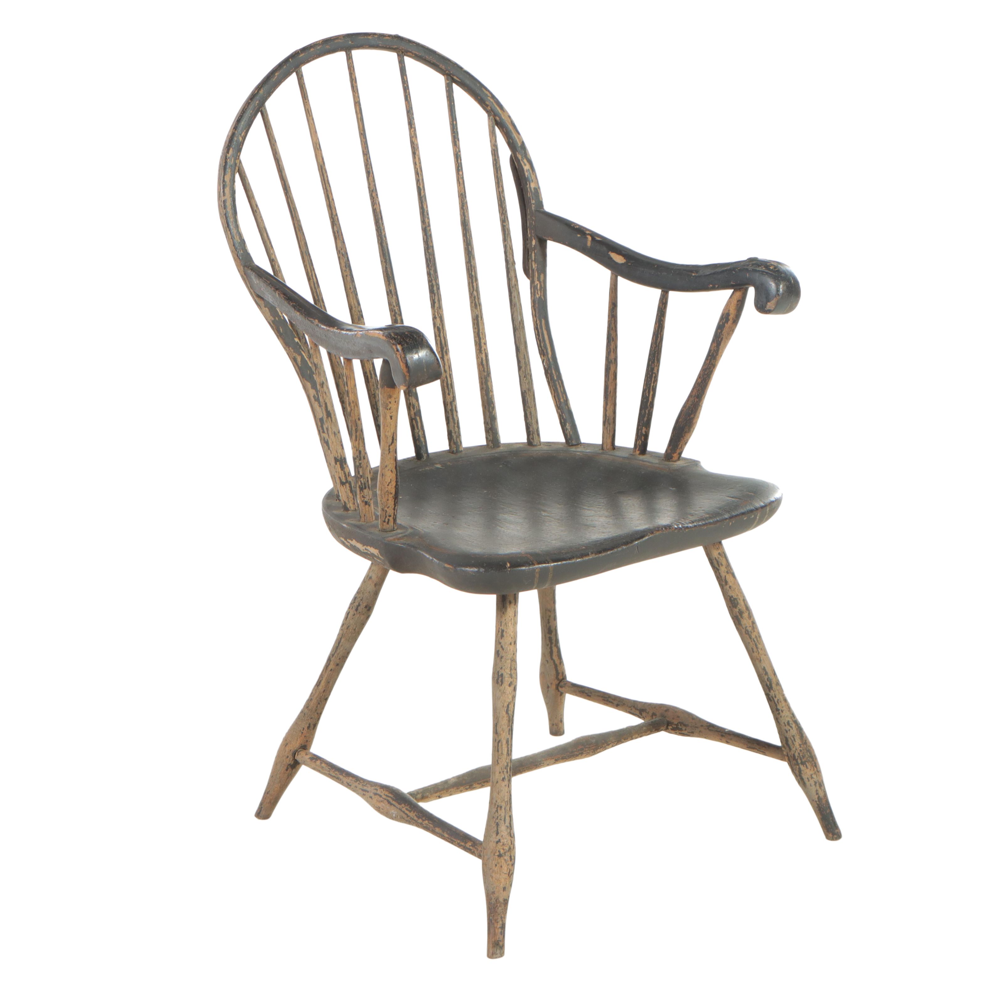American Primitive Windsor Painted Mixed Woods Armchair, Early 19th Century