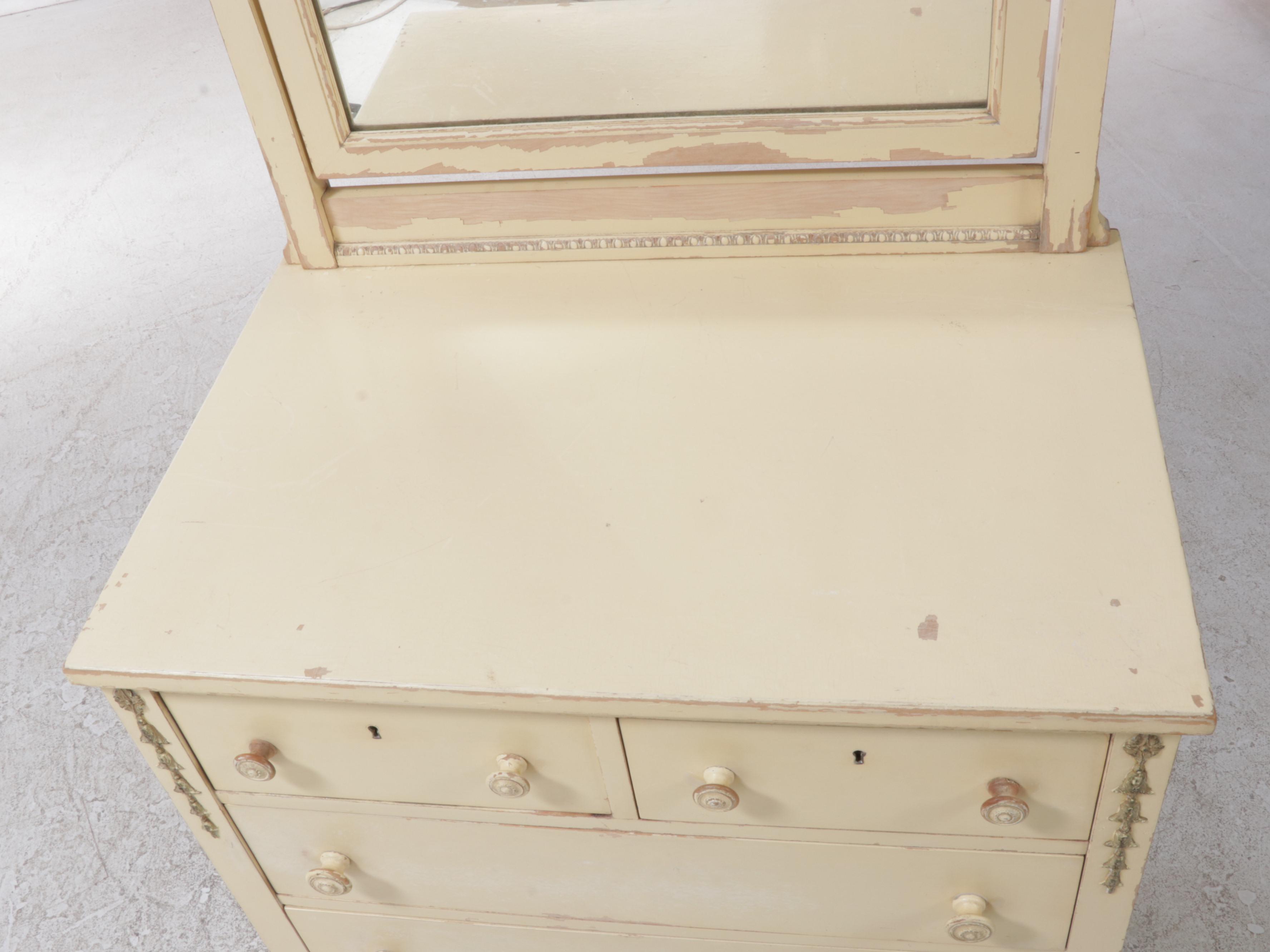 Neoclassical Style Painted Wooden Dresser with Mirror, Mid-20th Century