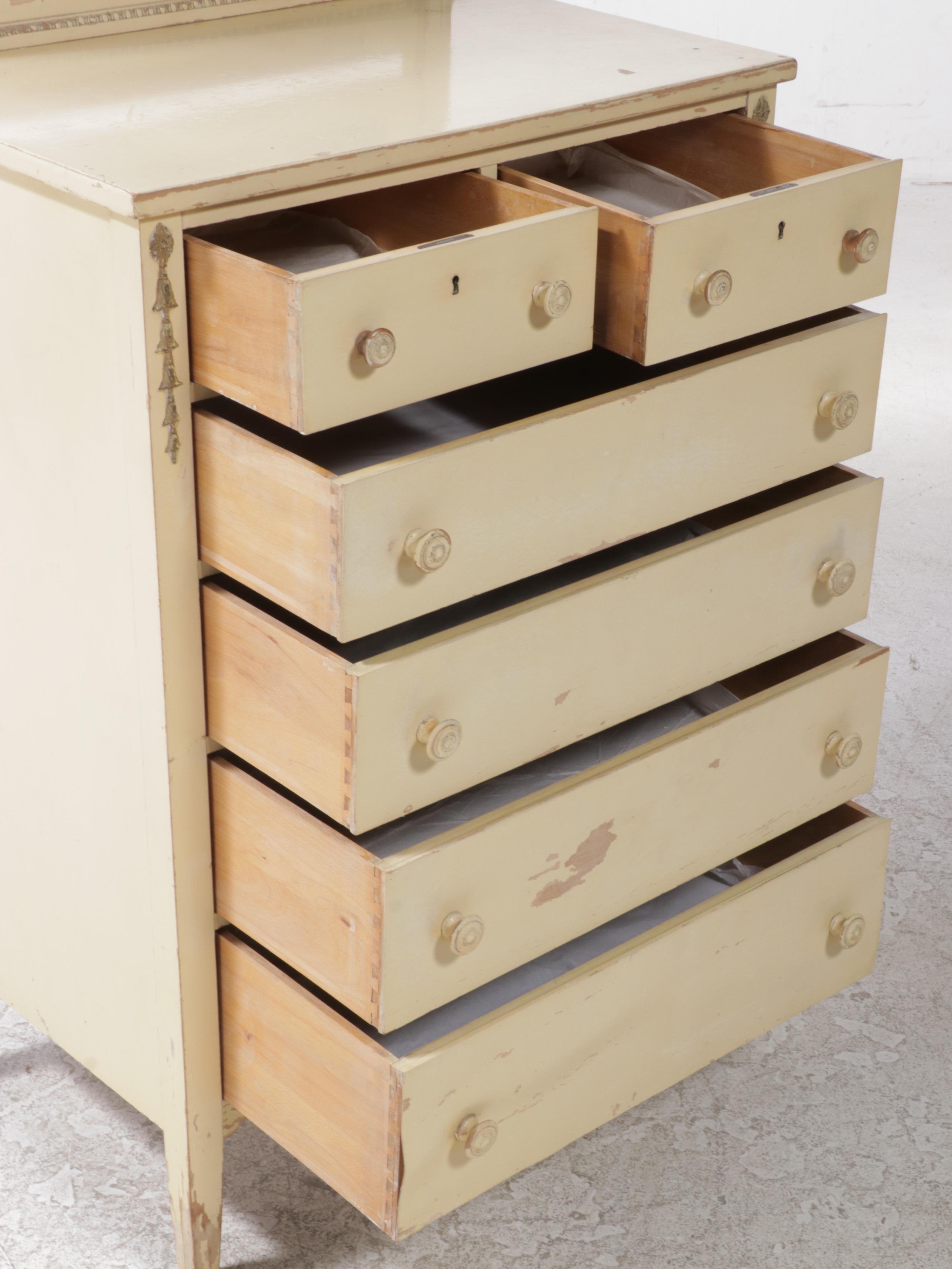 Neoclassical Style Painted Wooden Dresser with Mirror, Mid-20th Century