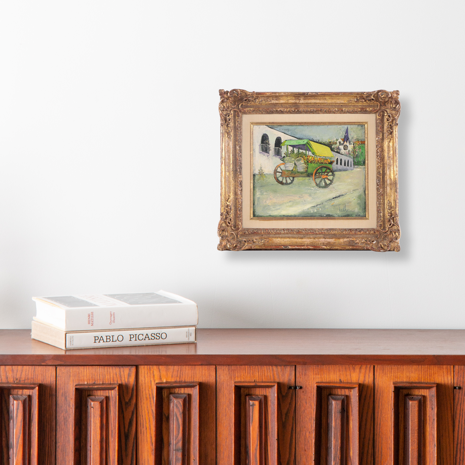 Henry Faulkner Folk Oil Painting "The Flower Cart"