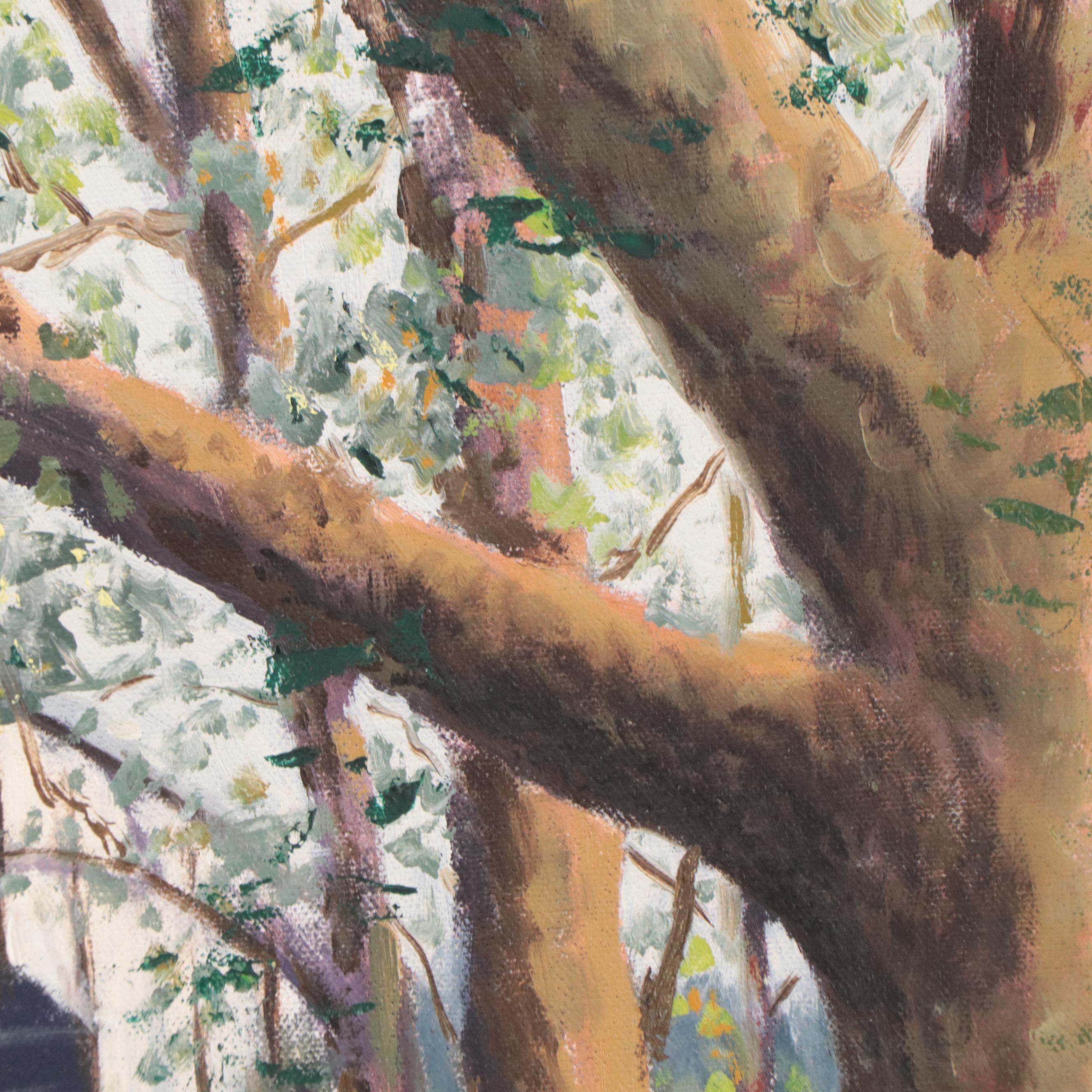 Richard Alexander Oil Painting of a Covered Bridge, 1973