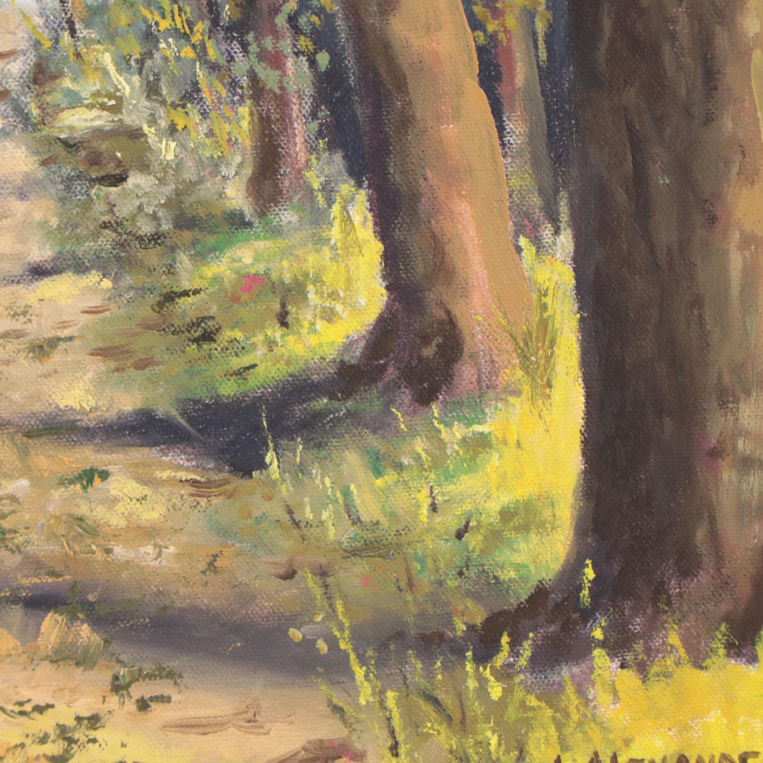 Richard Alexander Oil Painting of a Covered Bridge, 1973