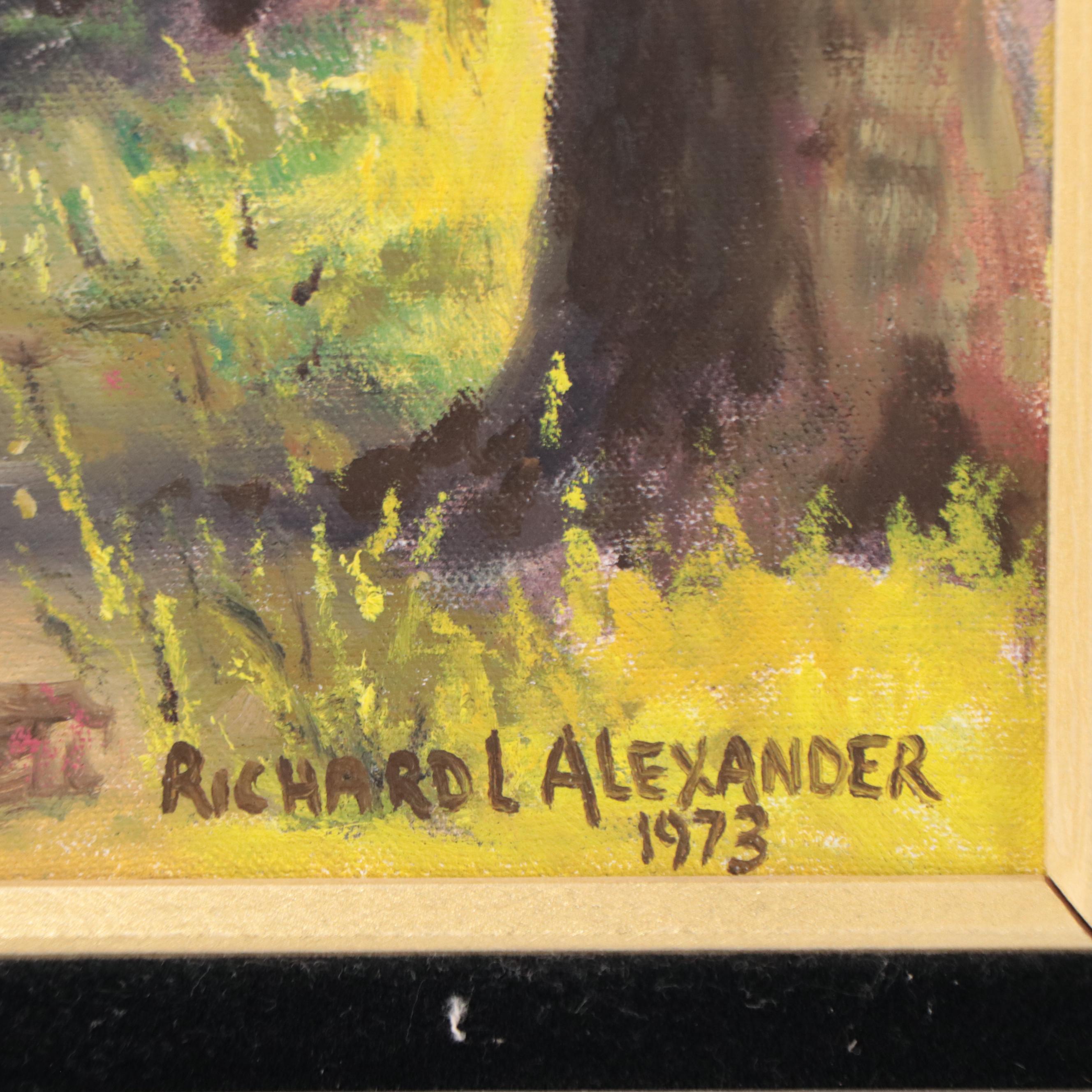 Richard Alexander Oil Painting of a Covered Bridge, 1973