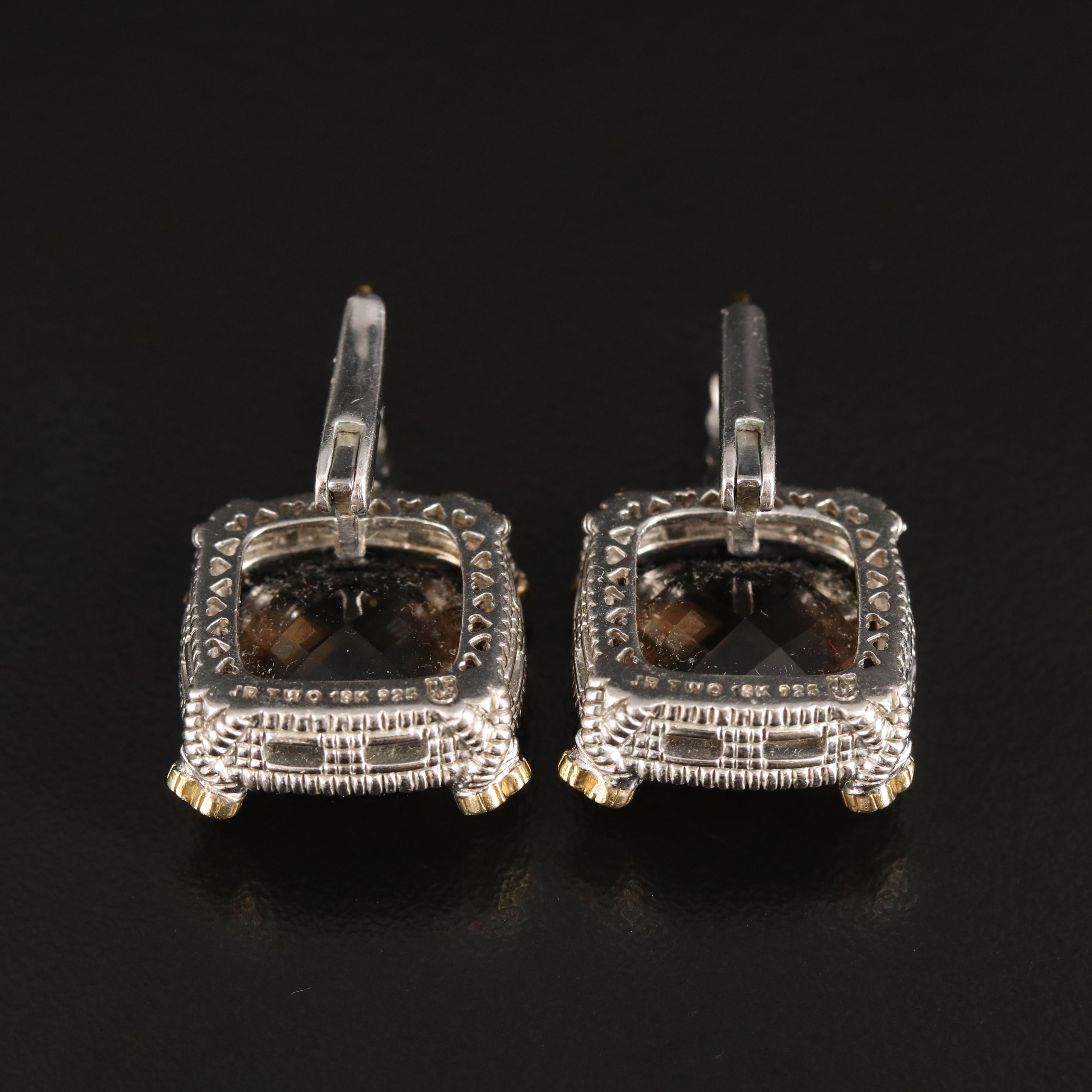 Judith Ripka Sterling Smoky Quartz and Diamond Earrings with 18K Accents