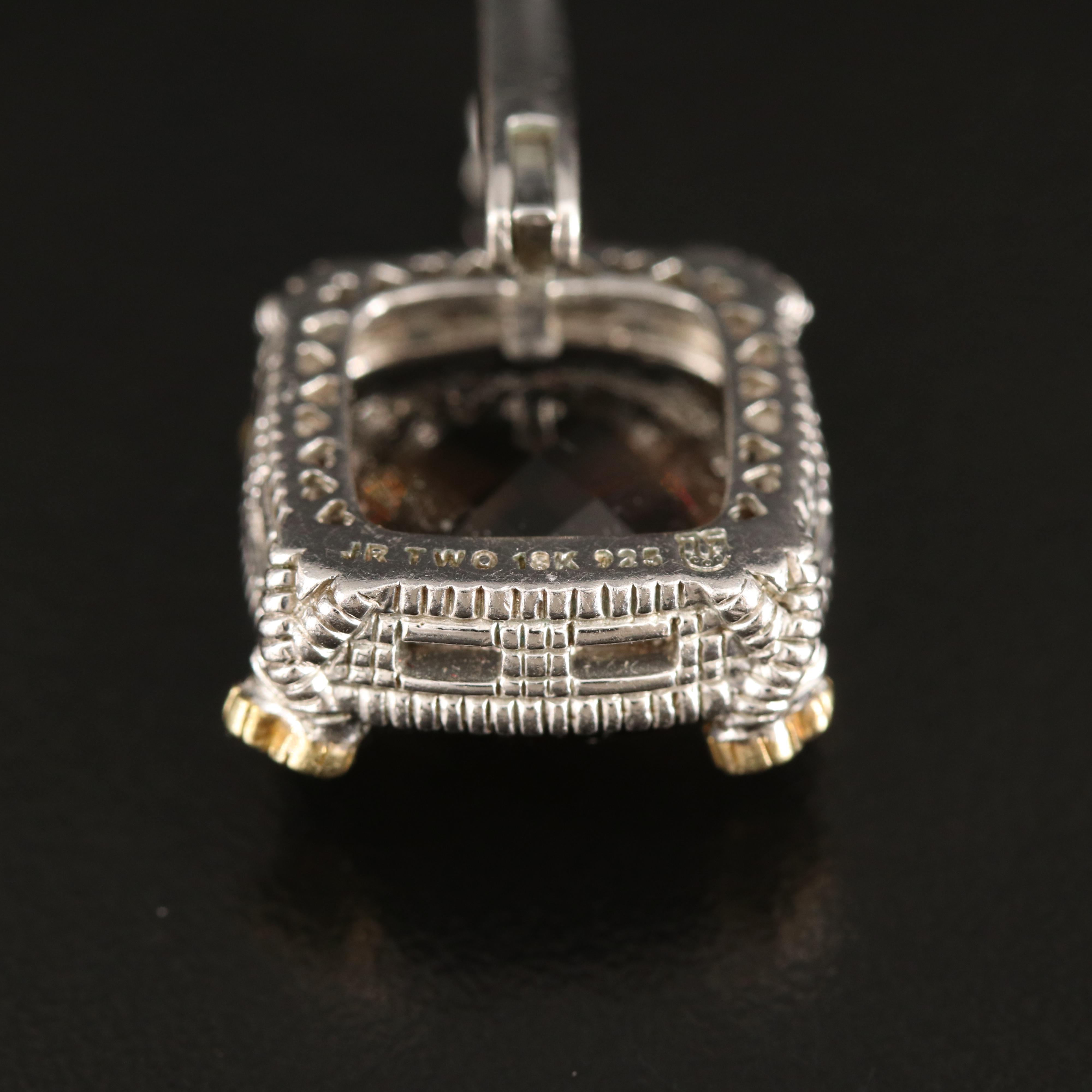 Judith Ripka Sterling Smoky Quartz and Diamond Earrings with 18K Accents