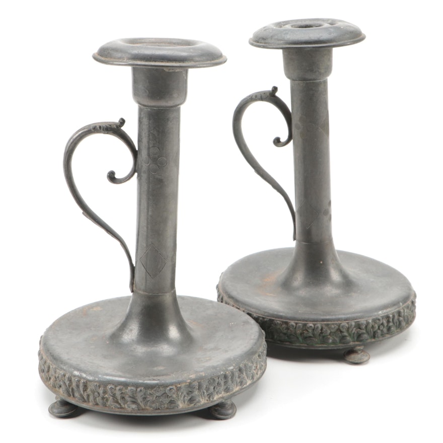 Pair of Late Victorian Pairpoint Pewter Chambersticks