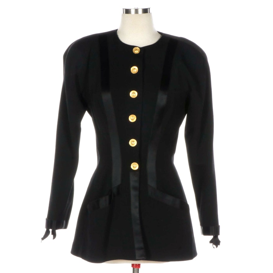 Chanel Boutique Cotton Knit Jacket with Satin Ribbon Trim