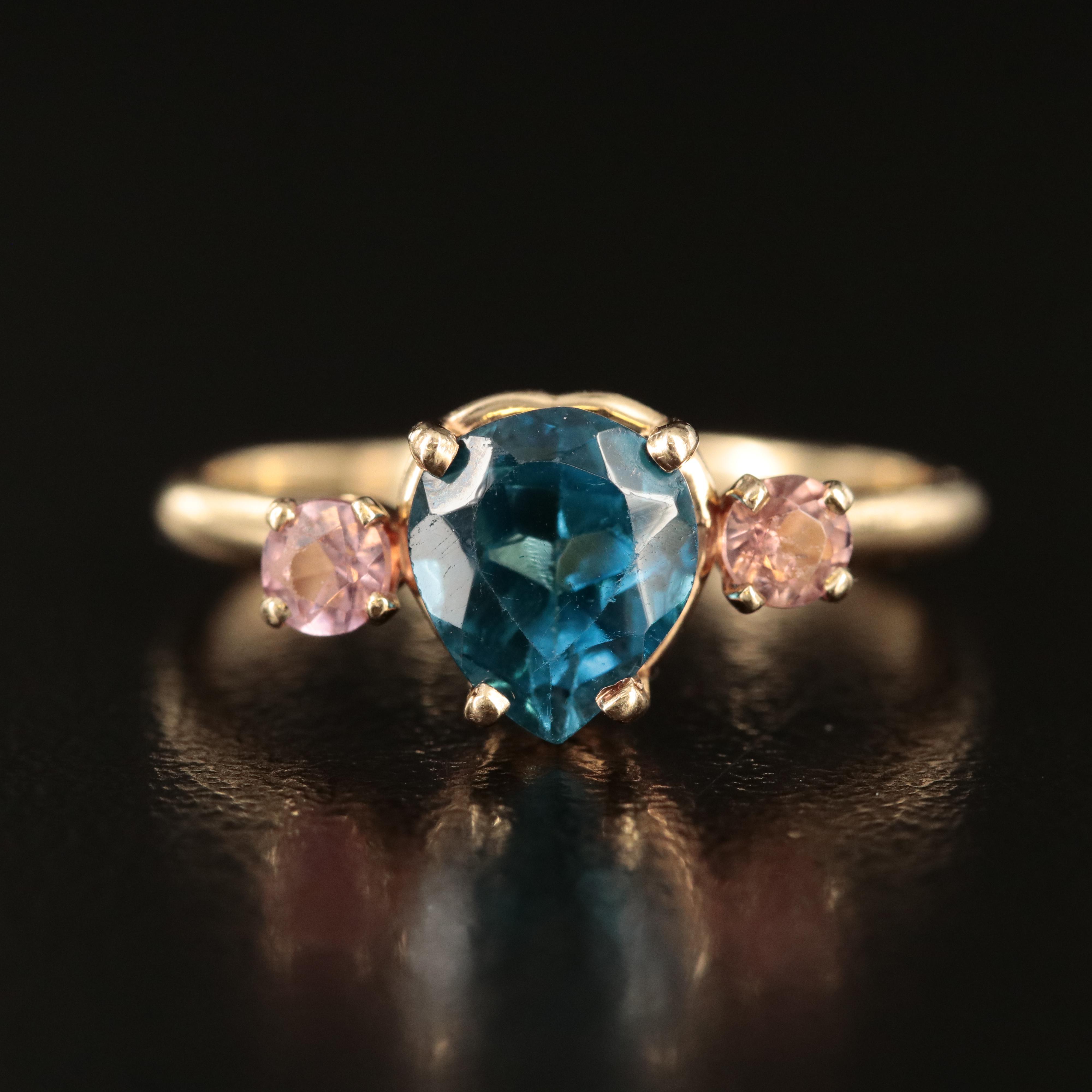 14K London Blue Topaz and Tourmaline Ring