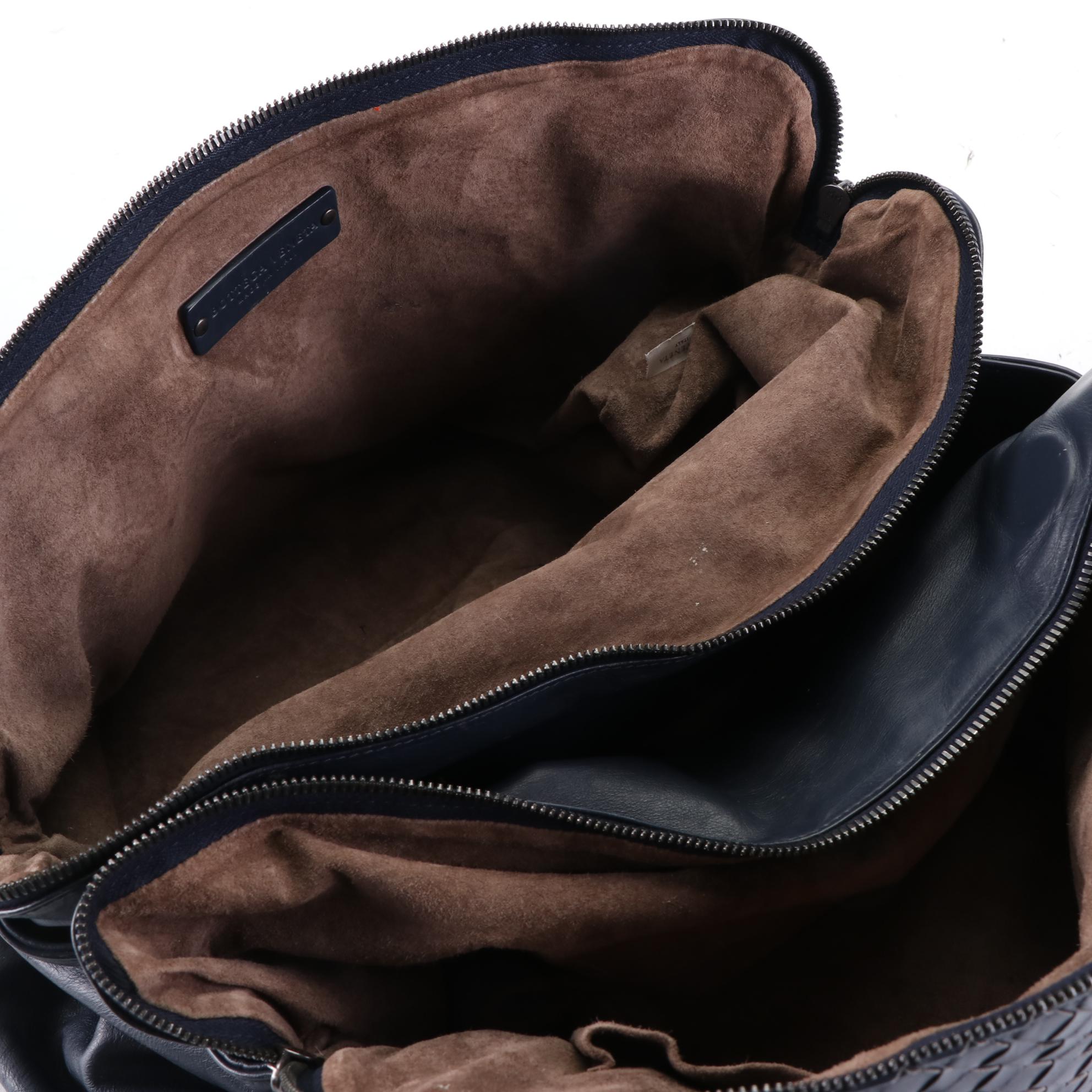 Bottega Veneta Medium Satchel in Dark Blue Intrecciato Leggero Leather