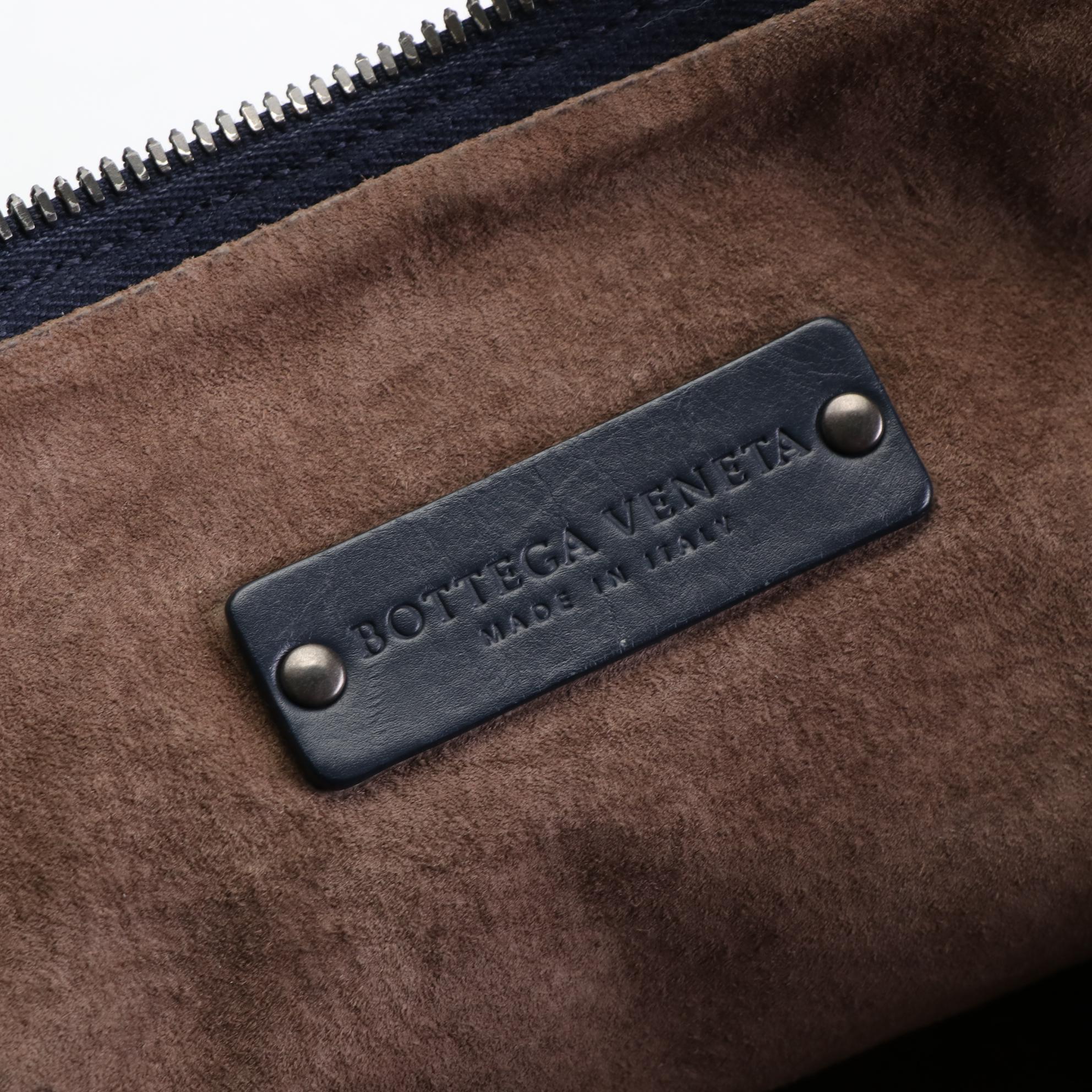 Bottega Veneta Medium Satchel in Dark Blue Intrecciato Leggero Leather