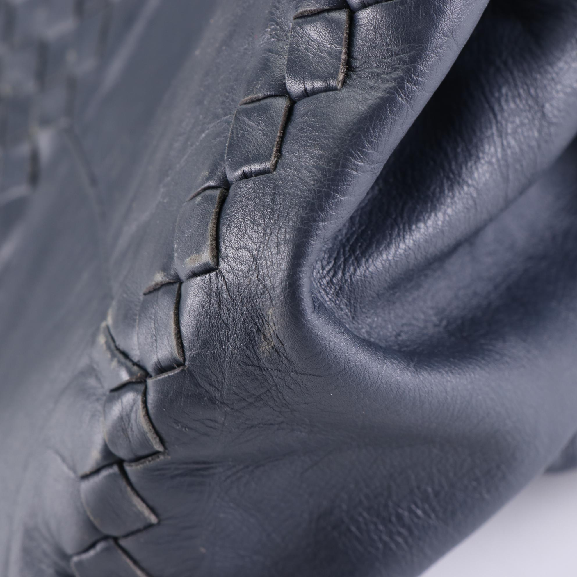 Bottega Veneta Medium Satchel in Dark Blue Intrecciato Leggero Leather