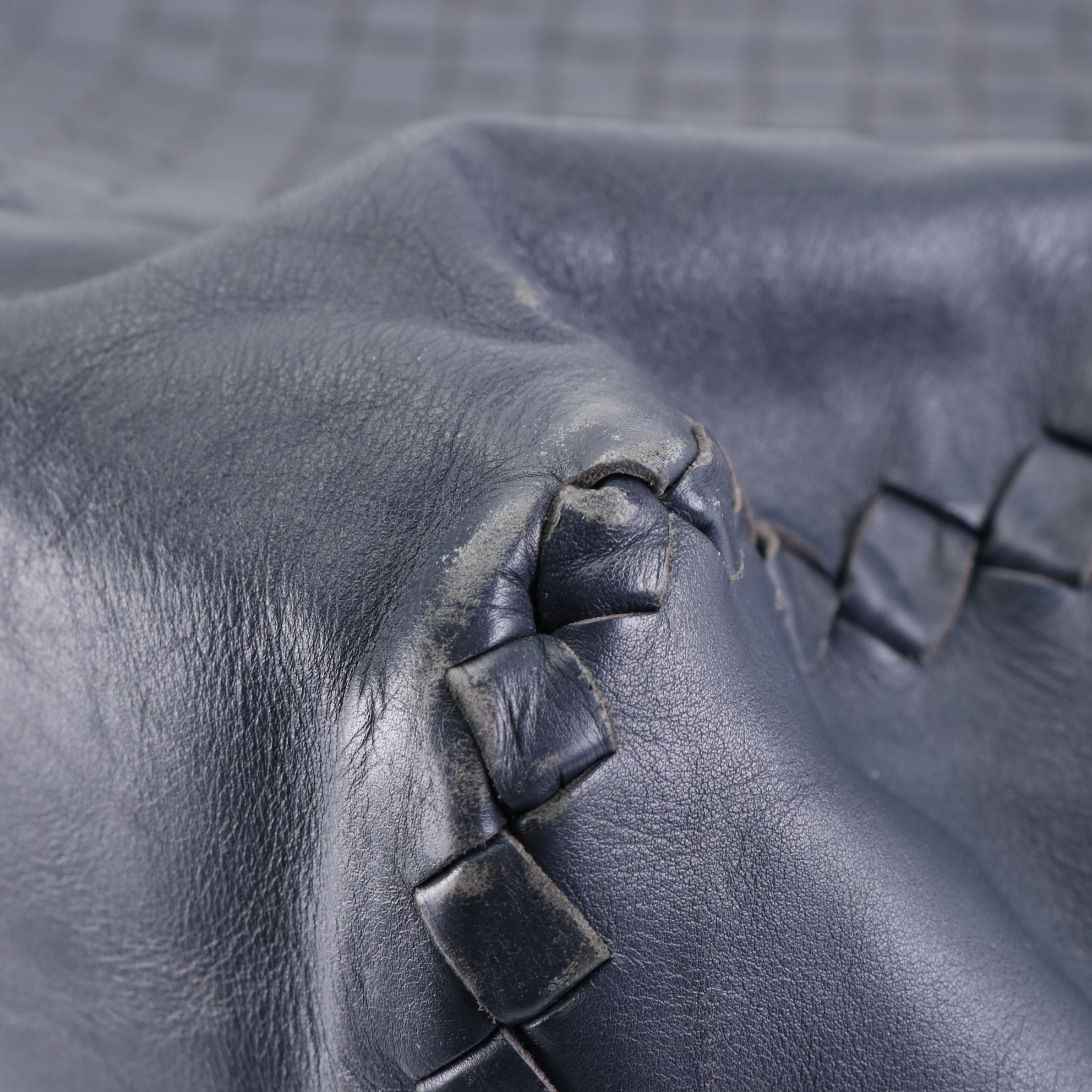 Bottega Veneta Medium Satchel in Dark Blue Intrecciato Leggero Leather