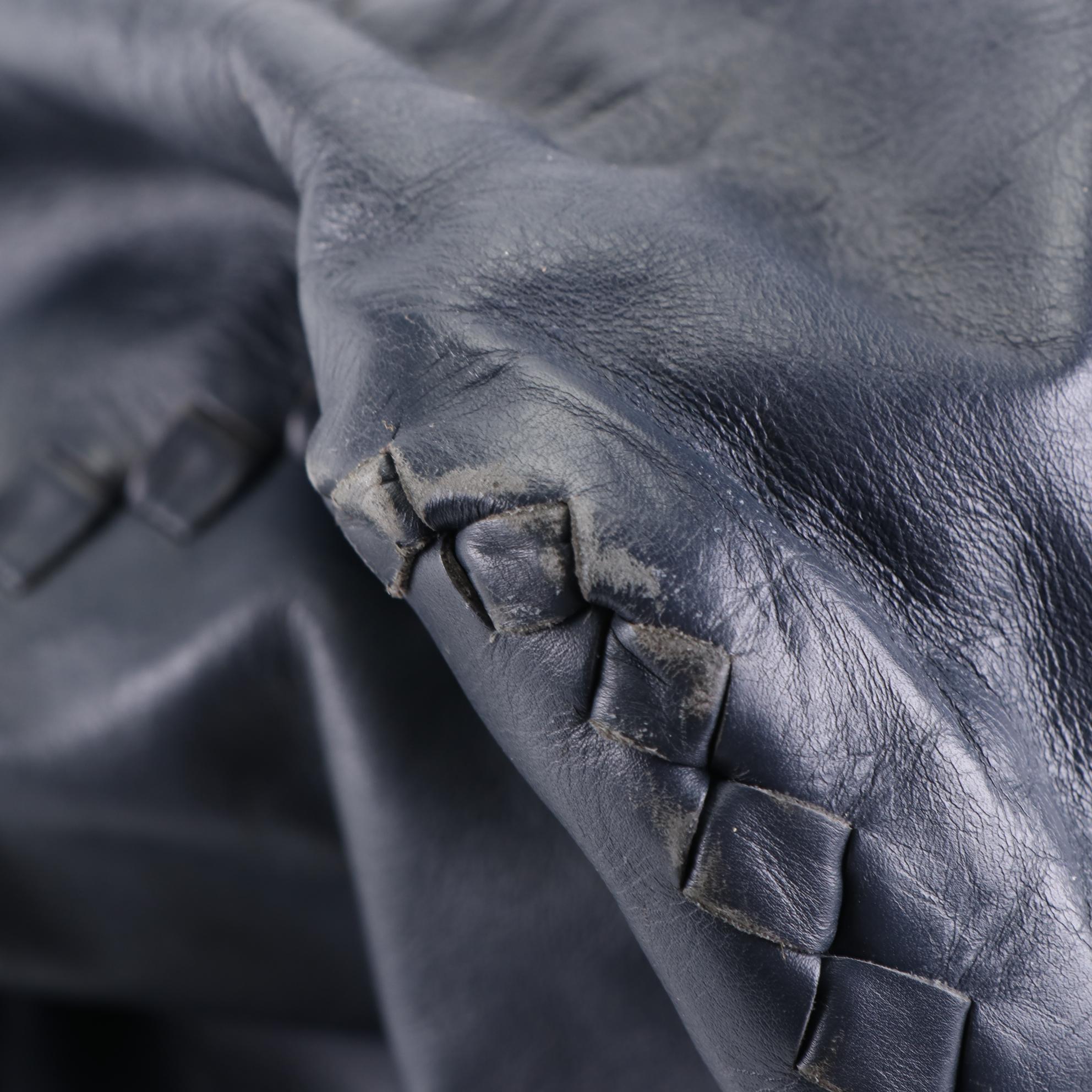 Bottega Veneta Medium Satchel in Dark Blue Intrecciato Leggero Leather