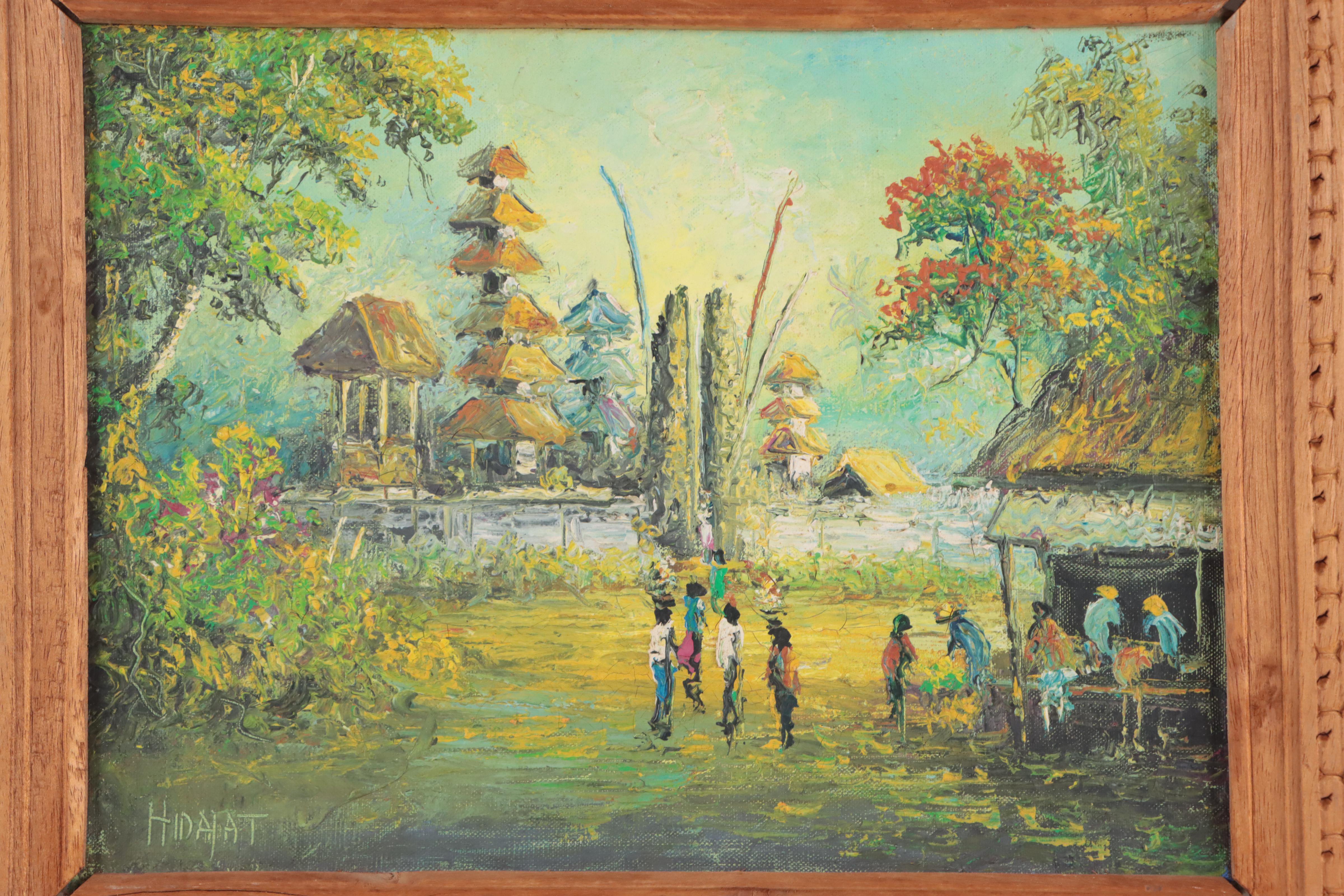 Indonesian School Oil Painting of Village Scene