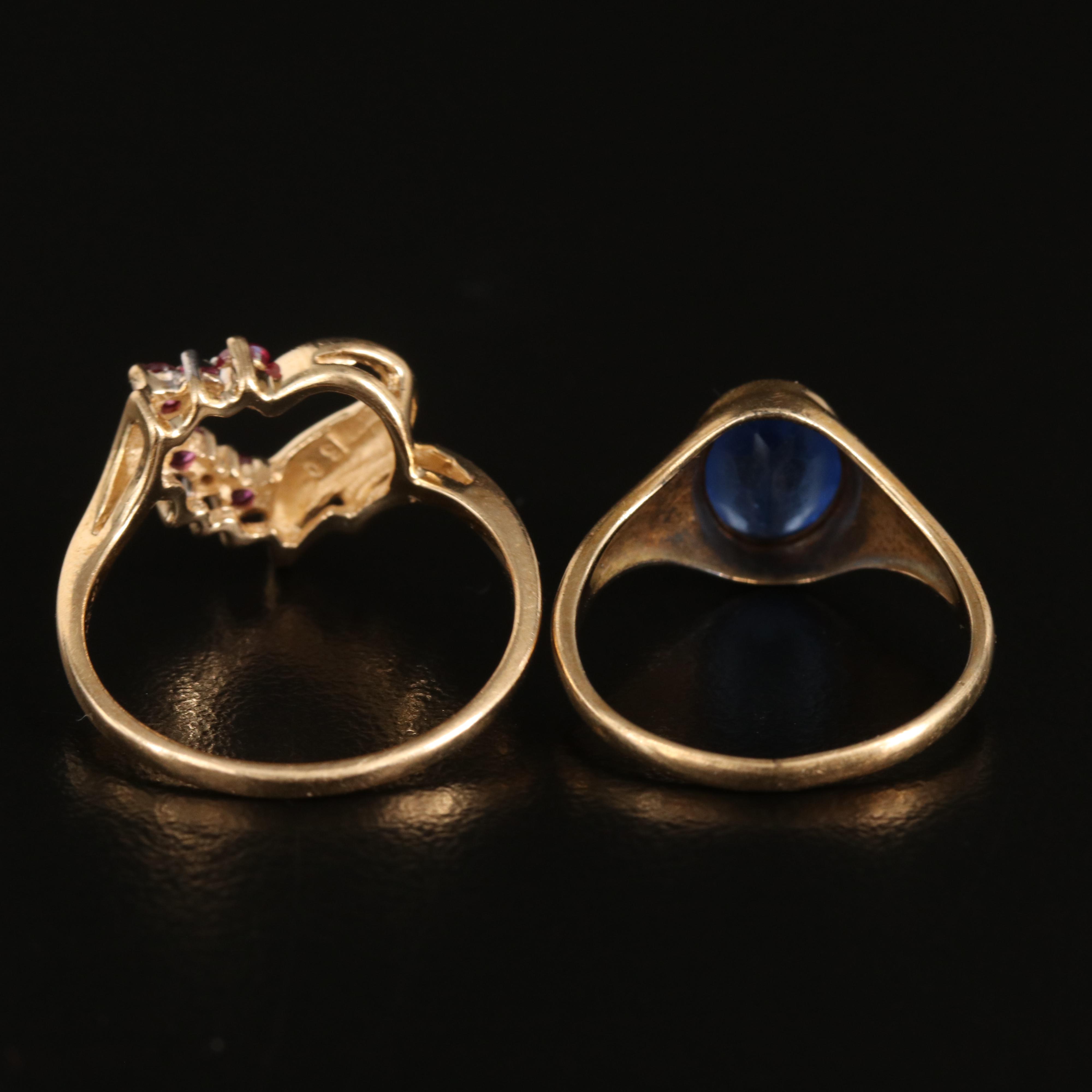 14K Ruby and Diamond Heart Ring with 10K Glass Oval Ring