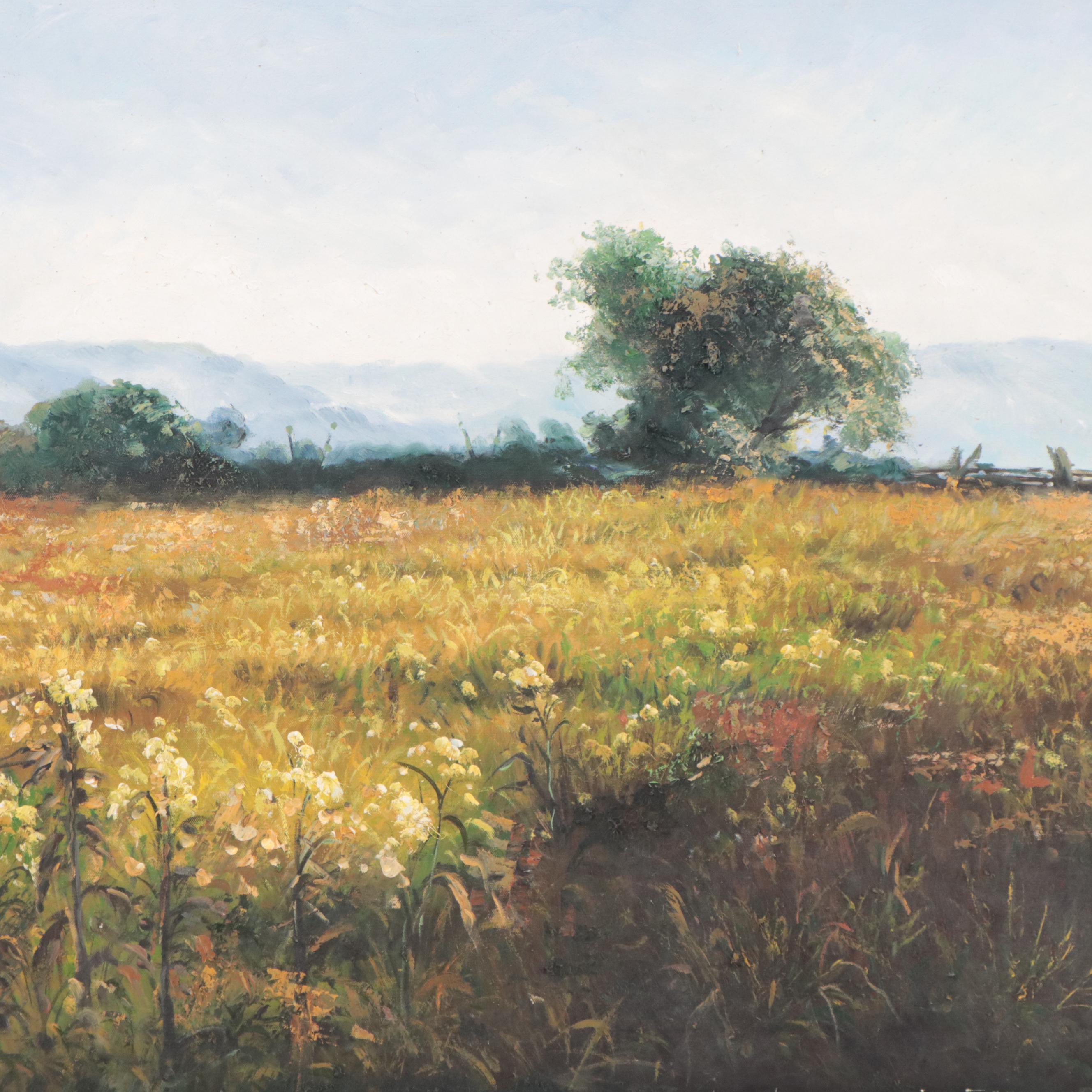 Robin White Field Landscape Oil Painting, 21st Century