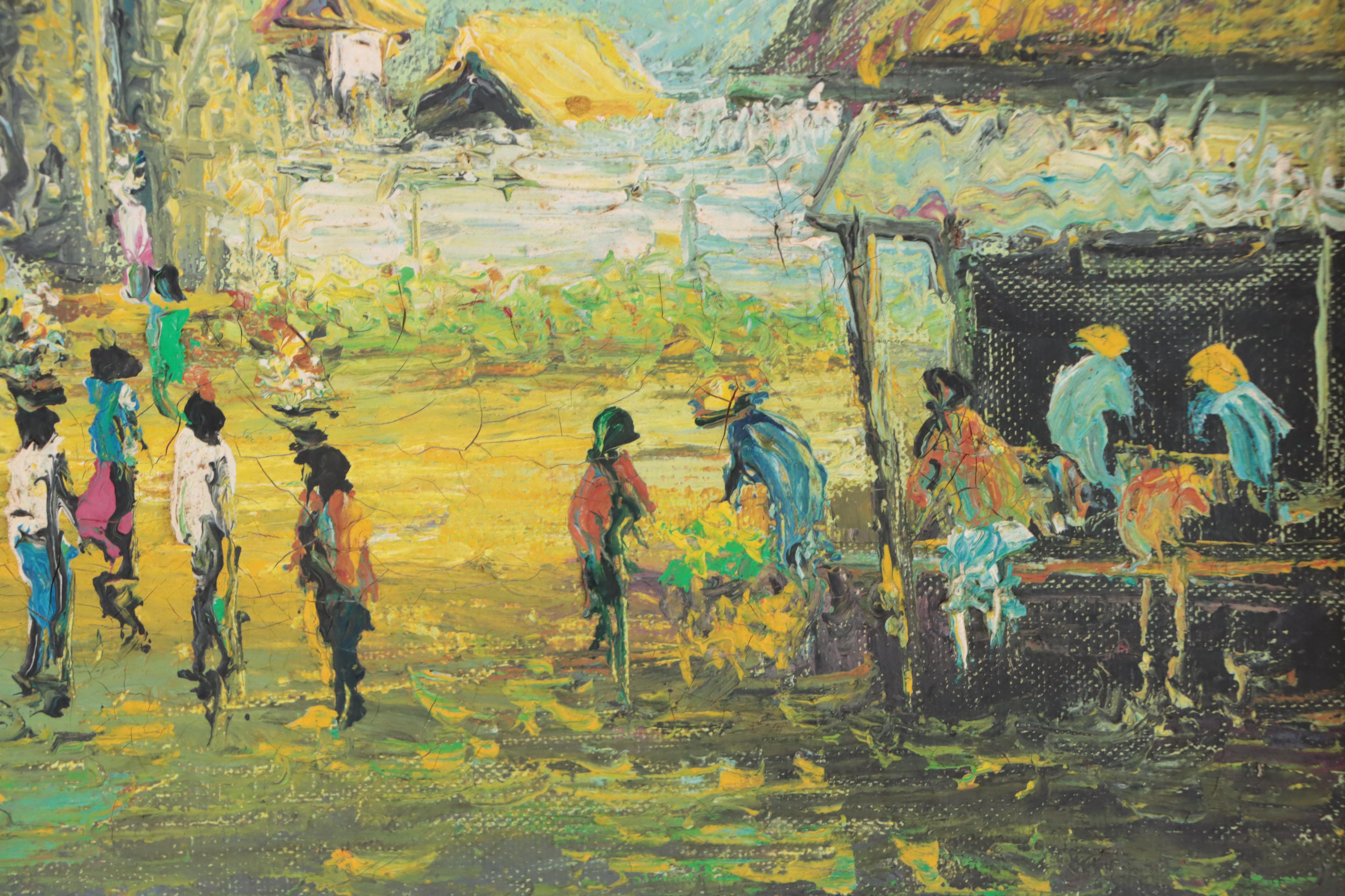 Indonesian School Oil Painting of Village Scene
