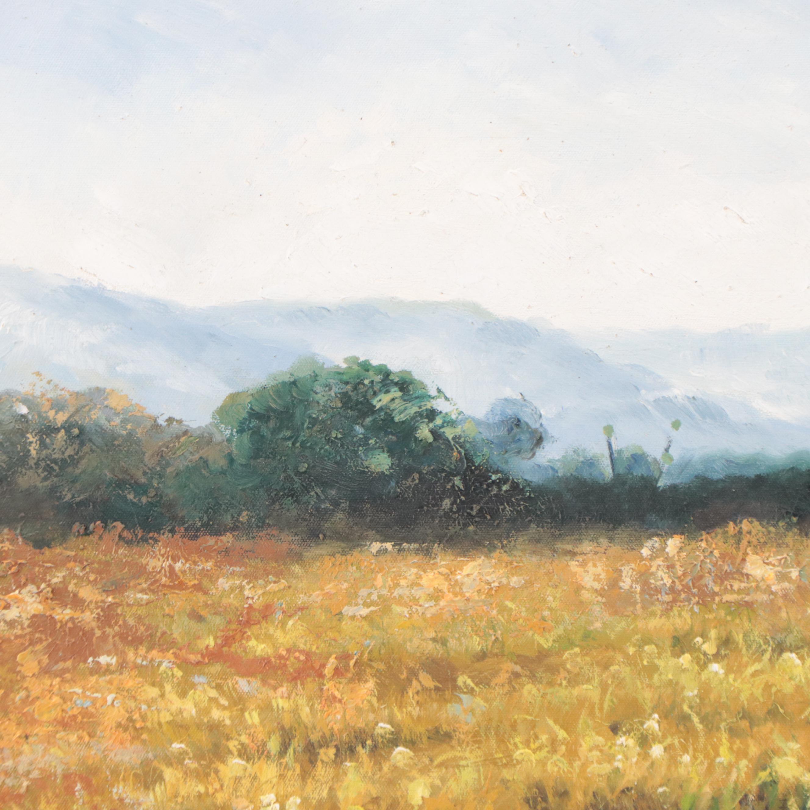 Robin White Field Landscape Oil Painting, 21st Century