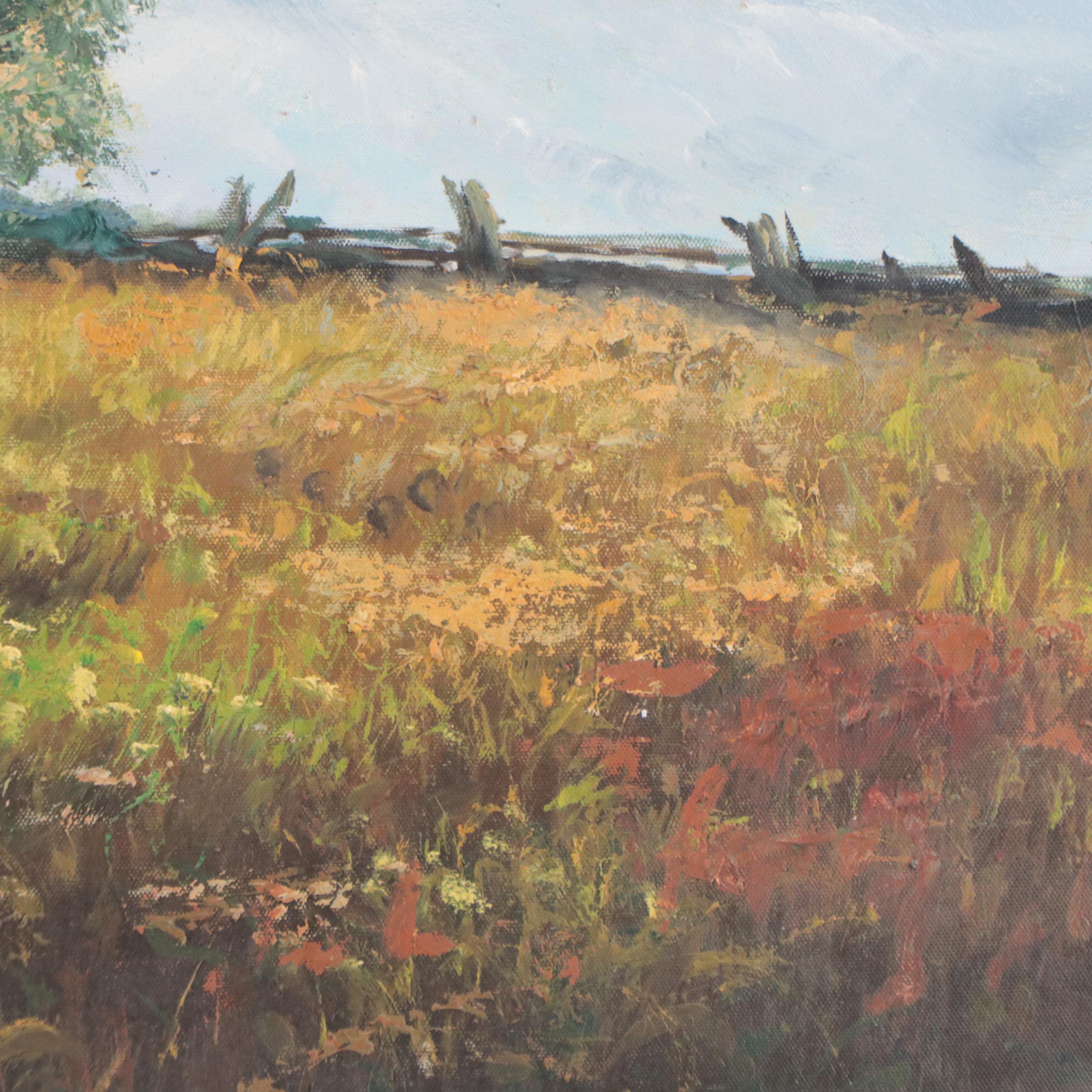 Robin White Field Landscape Oil Painting, 21st Century