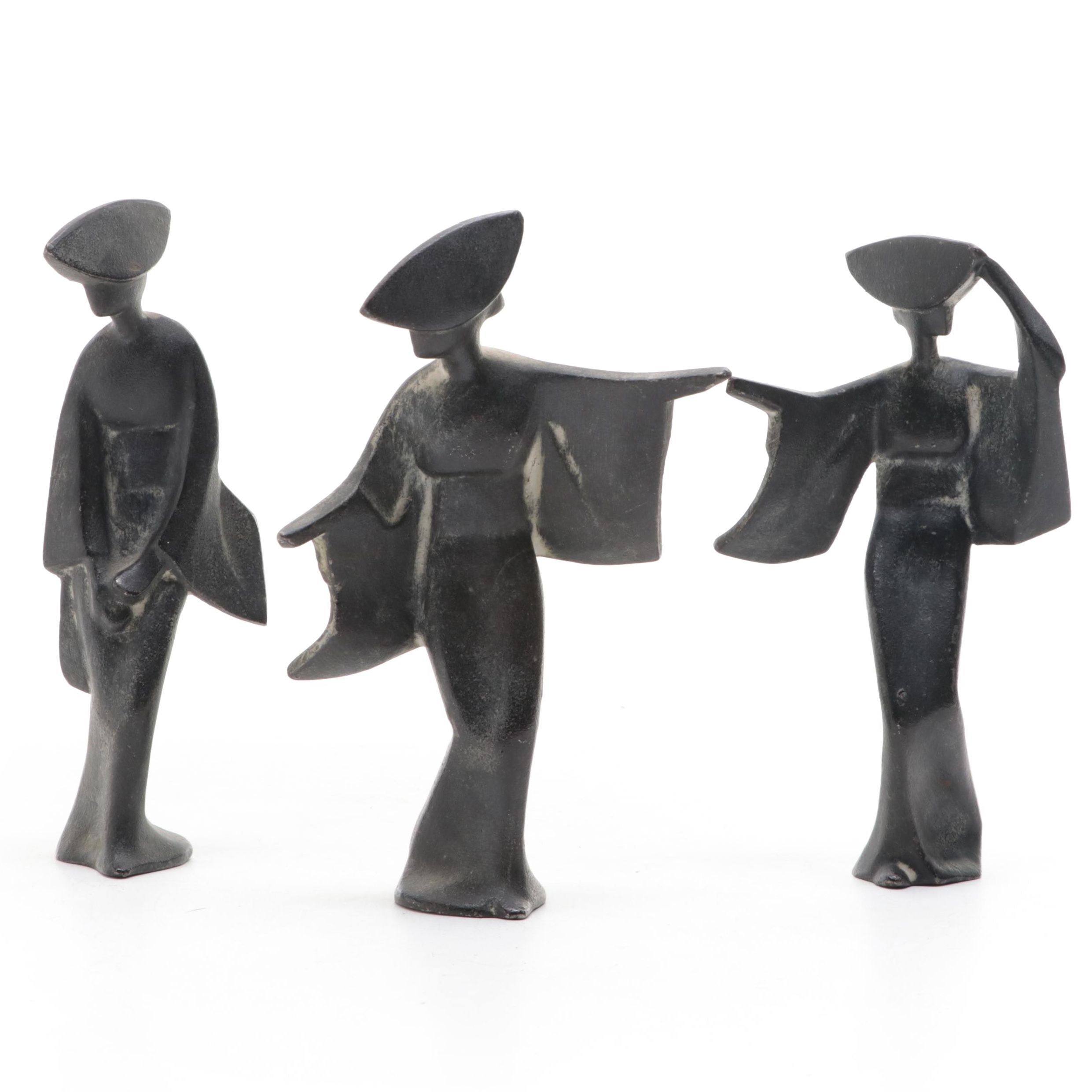 Japanese Cast Iron Sculptures of Dancers