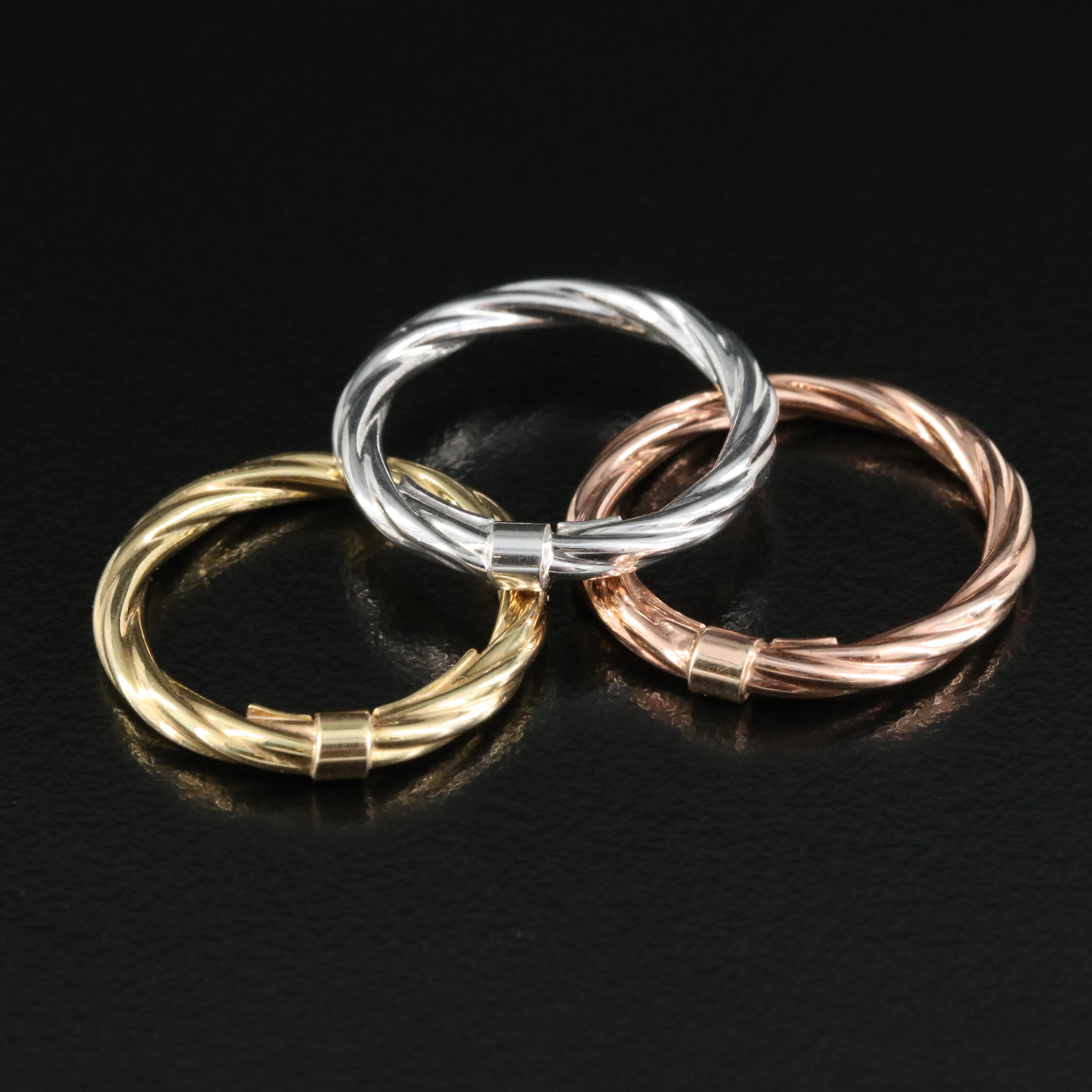 Italian 14K Trio Bands Including Rose Gold