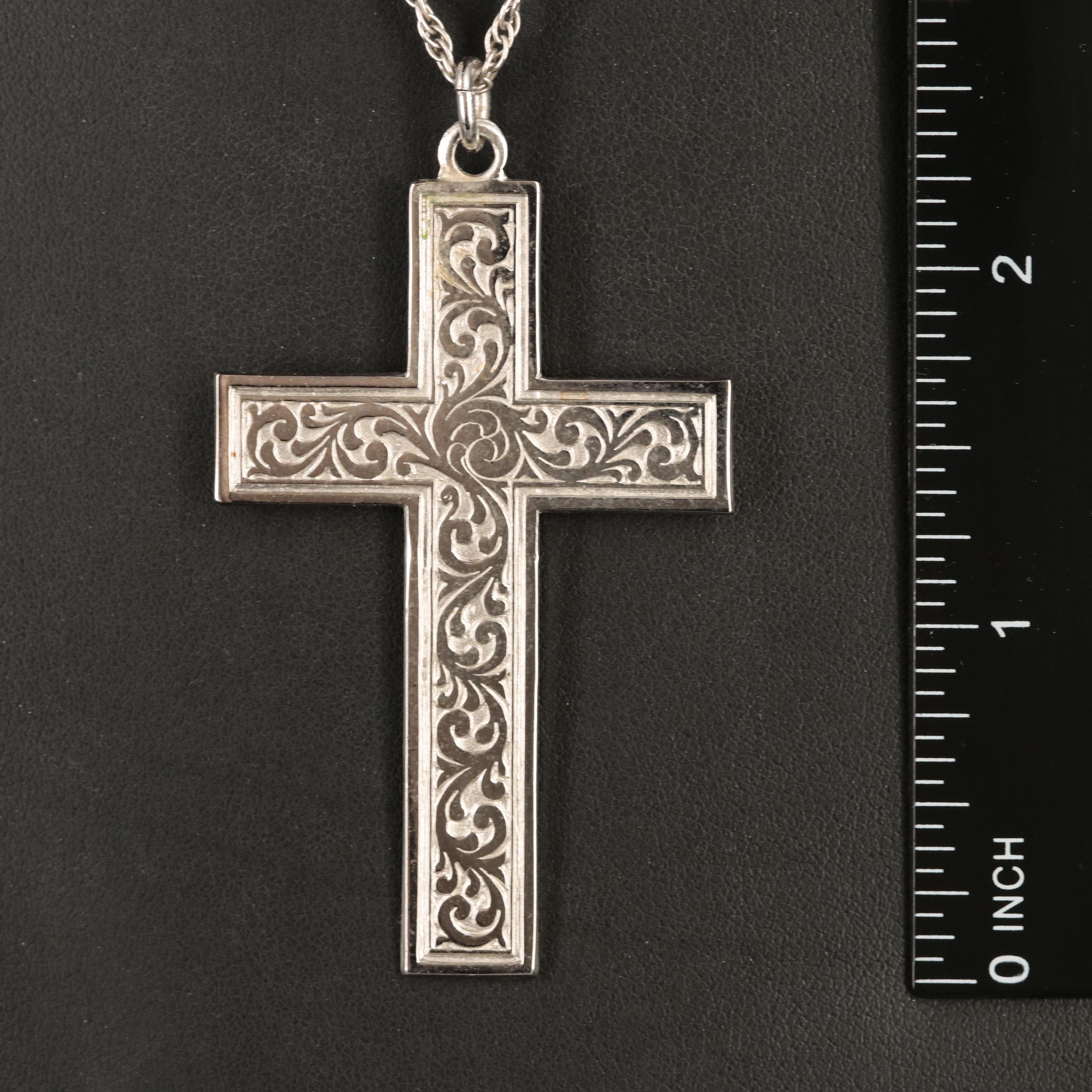 Sterling Cross Pendant Necklace with Acanthus Detail