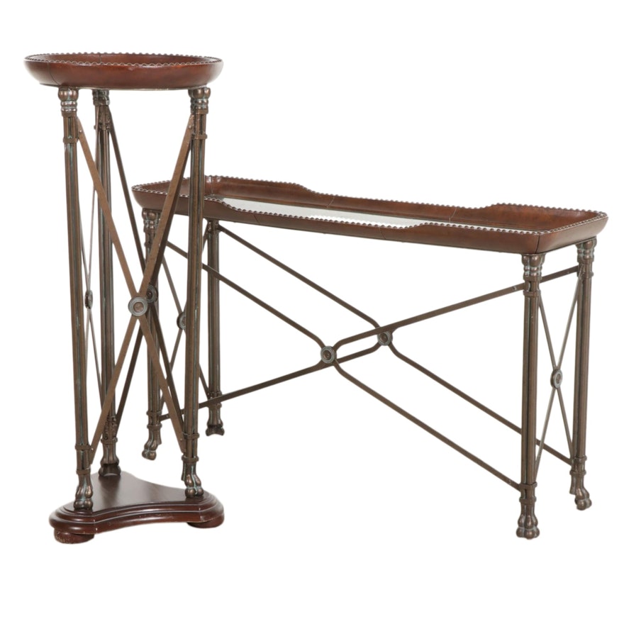 French Empire Style Patinated Metal, Glass and Wood Console Table and Fern Stand