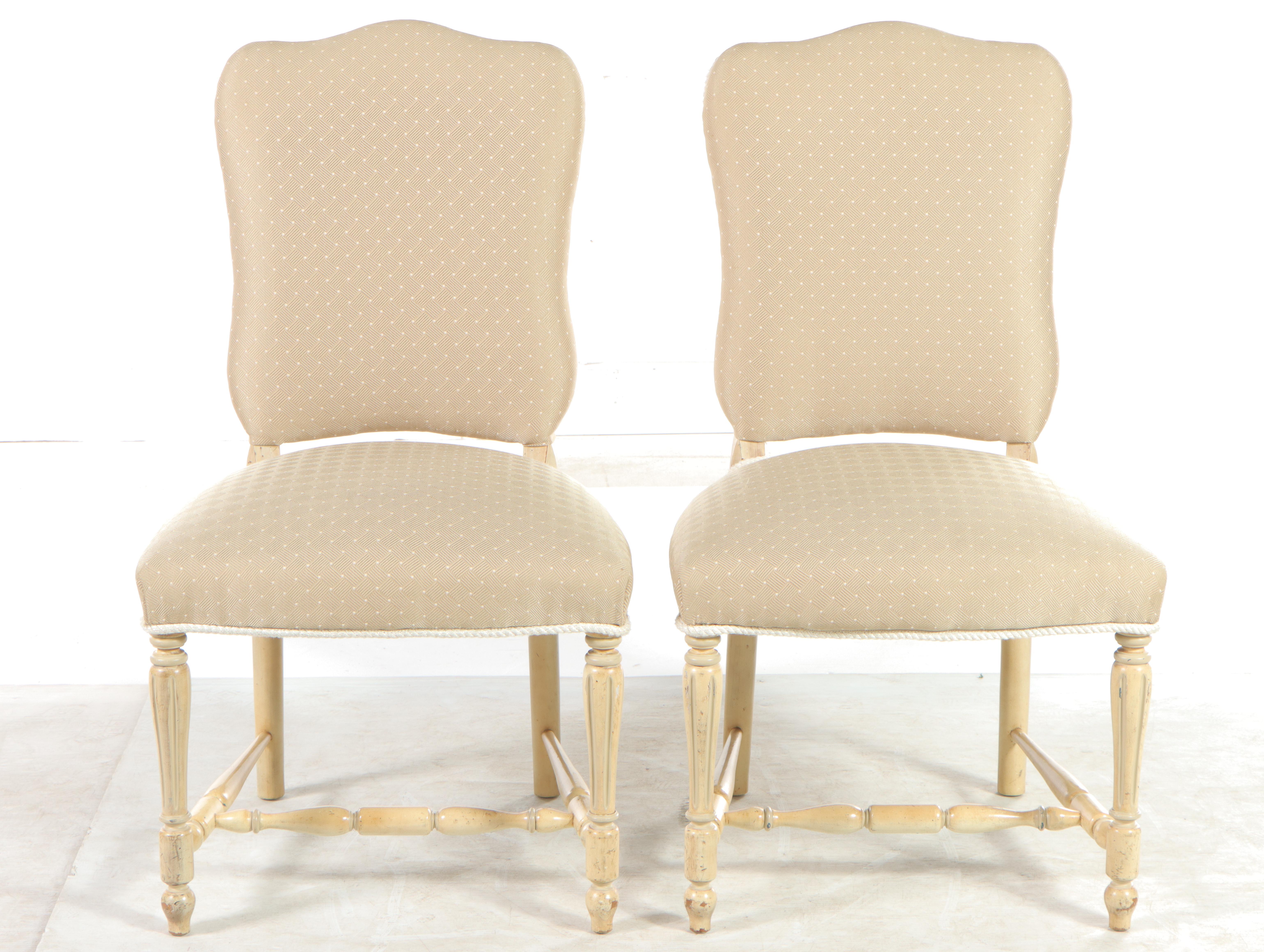Pair of French Provincial Style Cream-Painted and Custom-Upholstered Side Chairs