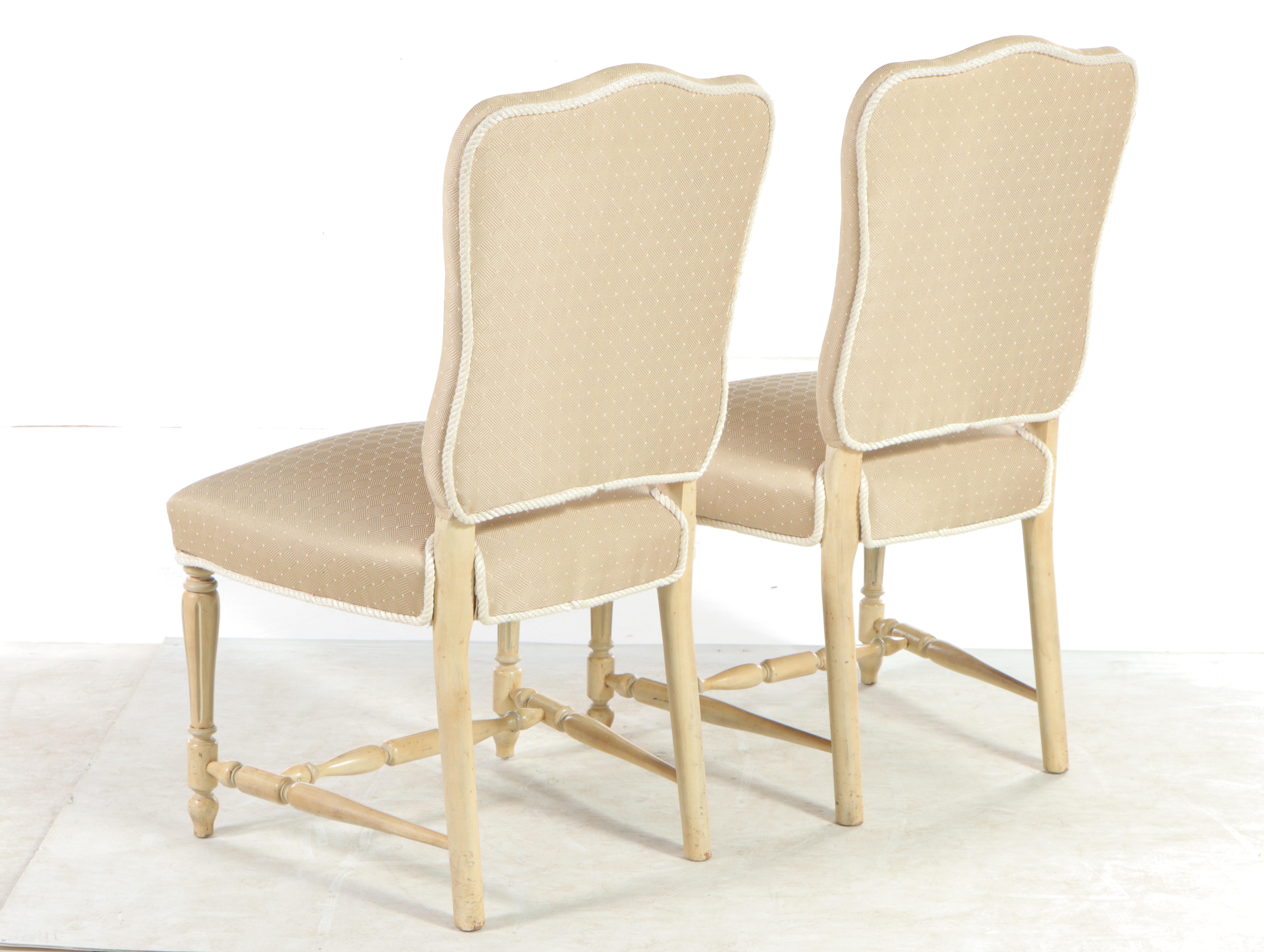 Pair of French Provincial Style Cream-Painted and Custom-Upholstered Side Chairs